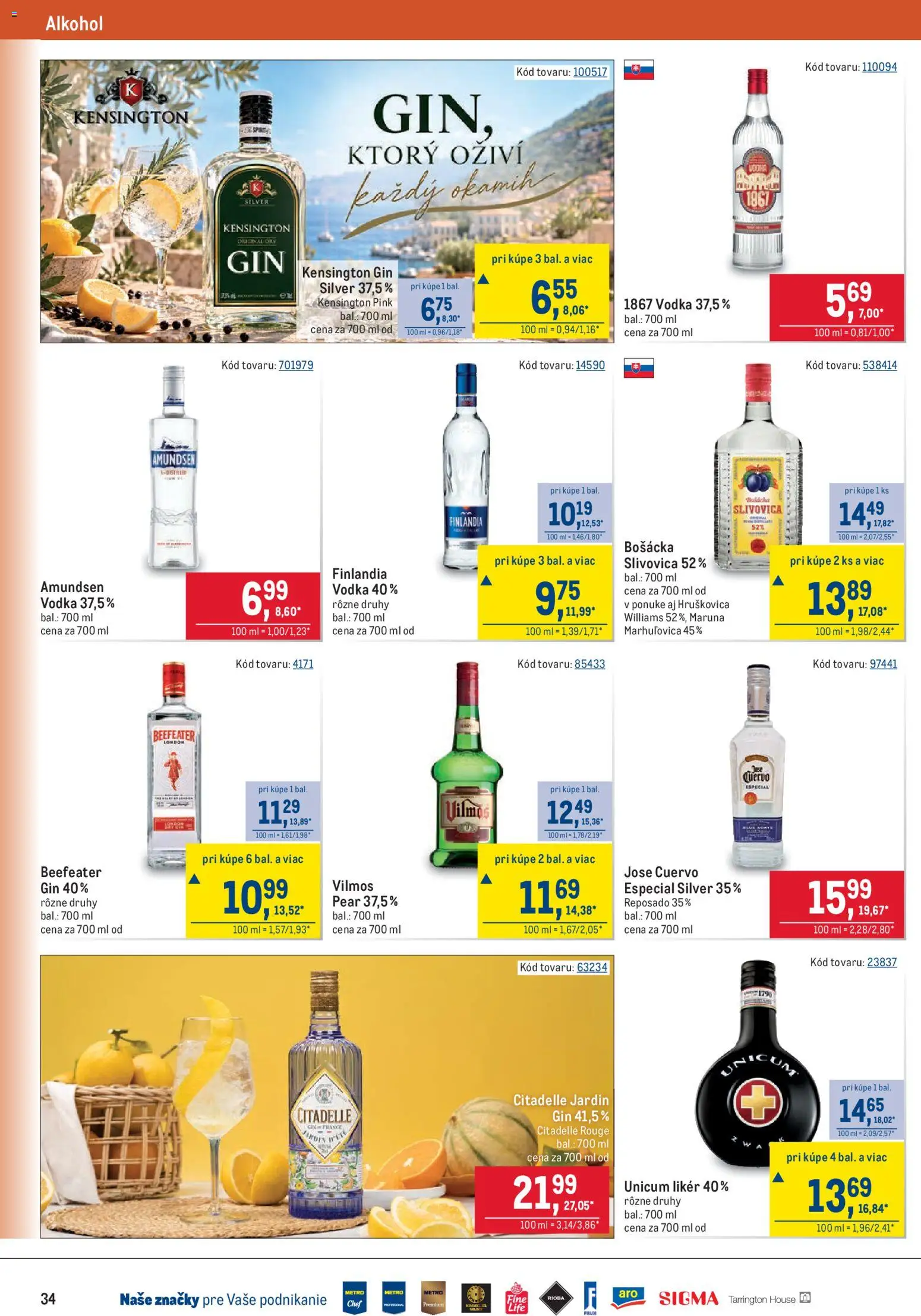 Náhľad Metro letáku platného od 21.10.2026 - Alkohol, Vodka, Gin, Beefeater, Slivovica, Finlandia, Hruškovica