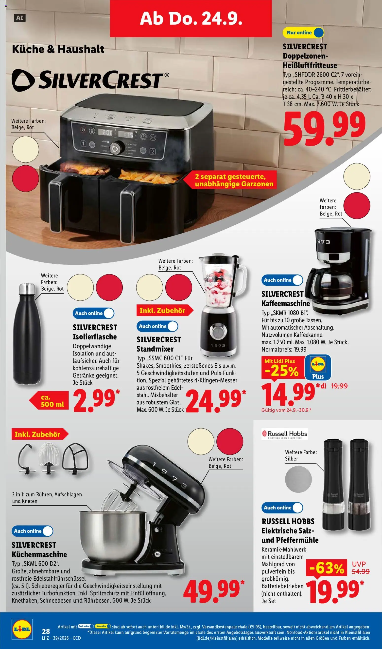 Vorschau von dem Prospekt des Geschäftes Lidl, gültig ab dem 21.09.2026 - Eis, Heißluftfritteuse, Kaffeemaschine, Küche, Mixer, Salz
