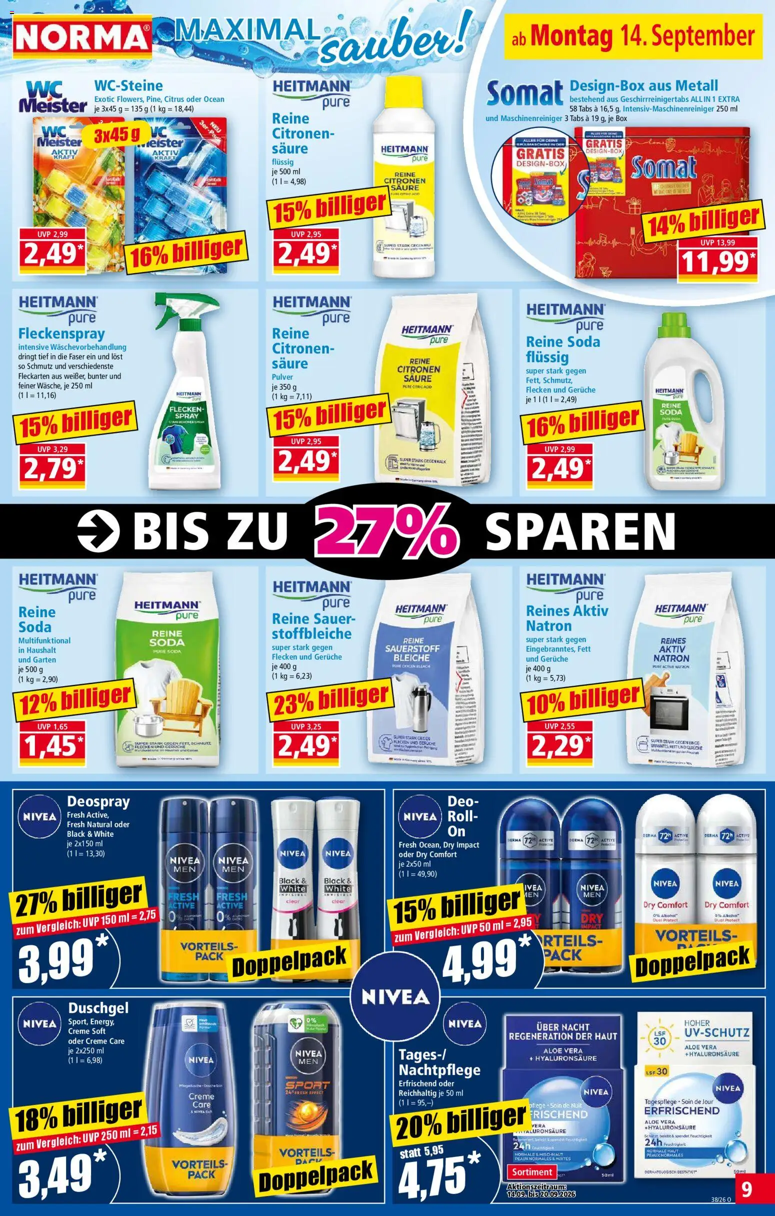 Vorschau von dem Prospekt des Geschäftes Norma, gültig ab dem 14.09.2026 - Alkohol, Box, Creme, Duschgel, Deospray