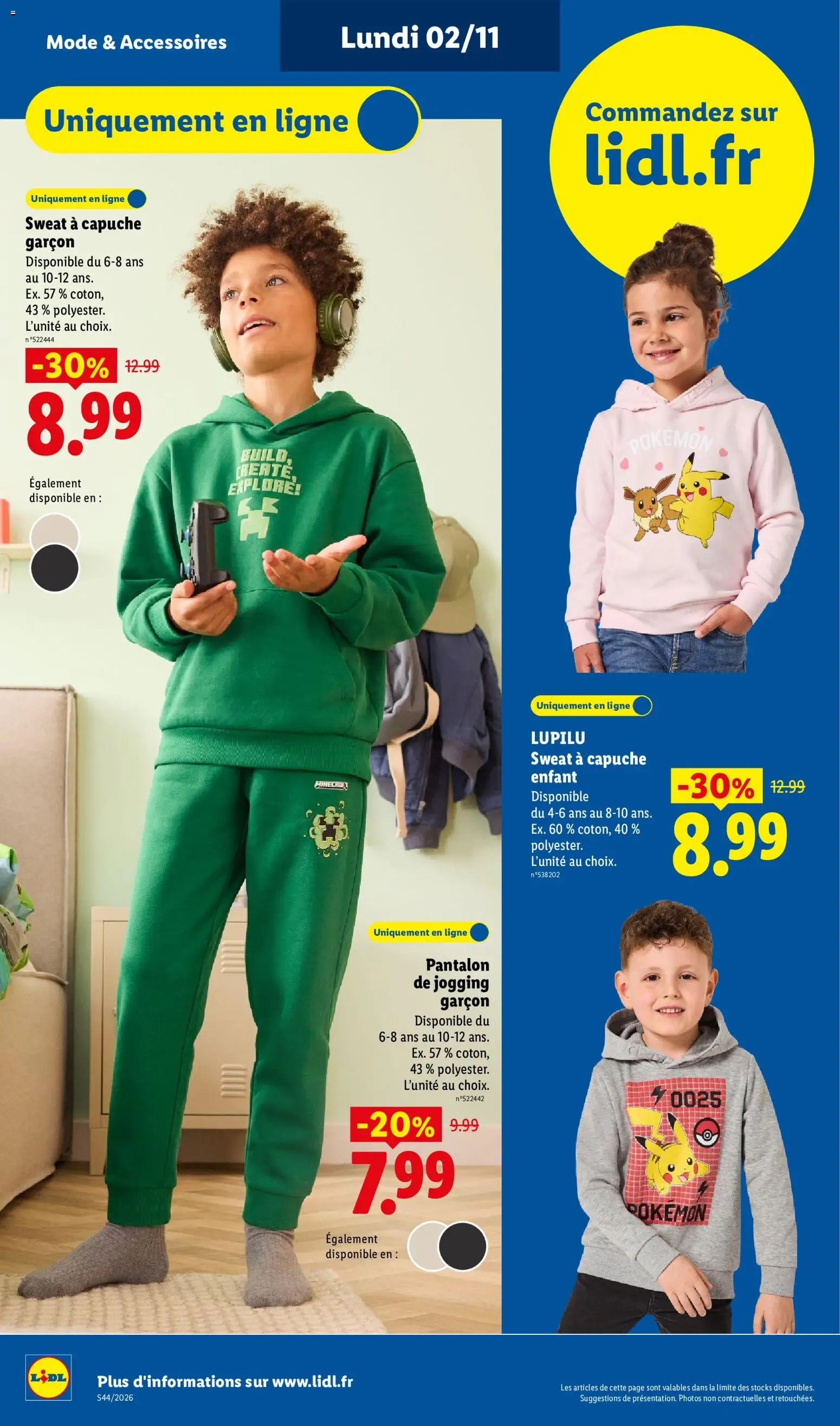 Prévisualisation de LIDL catalogue du magasin LIDL formulaire valide 29/10/2026 - Pantalon, Sweat à capuche, Sweat a capuche garcon
