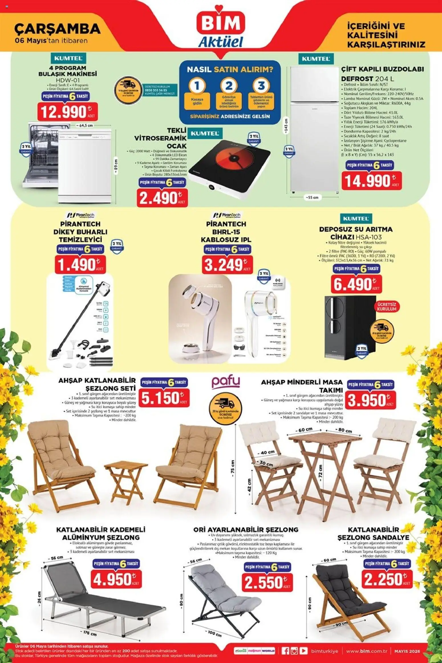 BİM BİM - Katalog Çarşamba 06.05.2026 - Broşürünün önizlemesi - Saat, Su, Buzdolabı, Bulaşık makinesi, Dondurma, Sandalye, Masa, Ocak