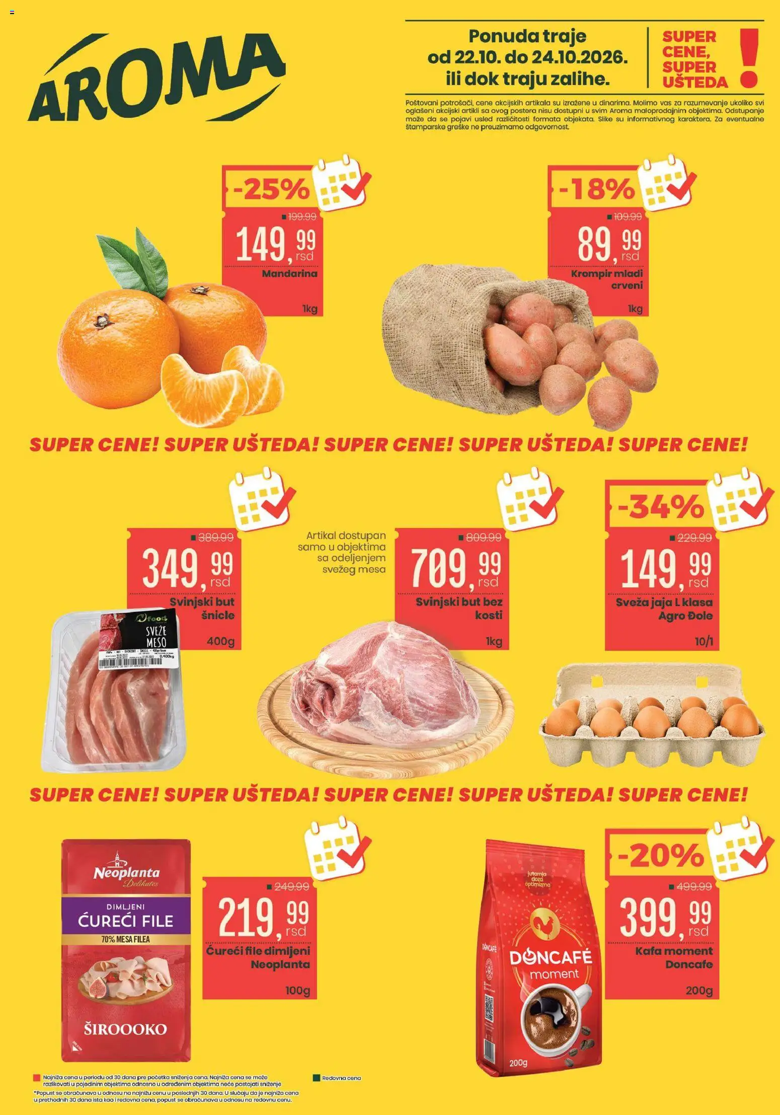 Pregled Aroma Market kataloga - važi od 22.10.2026 - Kafa, Mandarina, So, Krompir, Jaja, Meso, Doncafe, Ćureći file
