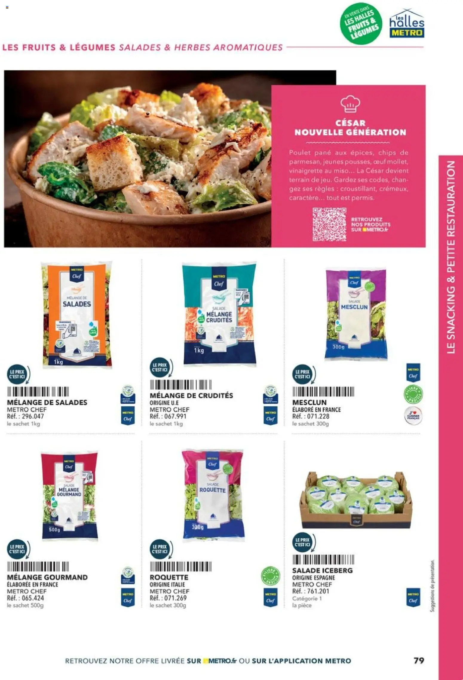 Prévisualisation de Boulangers Pâtissiers du magasin METRO formulaire valide 30/04/2026 - Salade, Poulet, Fruits, Vinaigrette, Chips, Roquette, Poulet pané, Herbes aromatiques