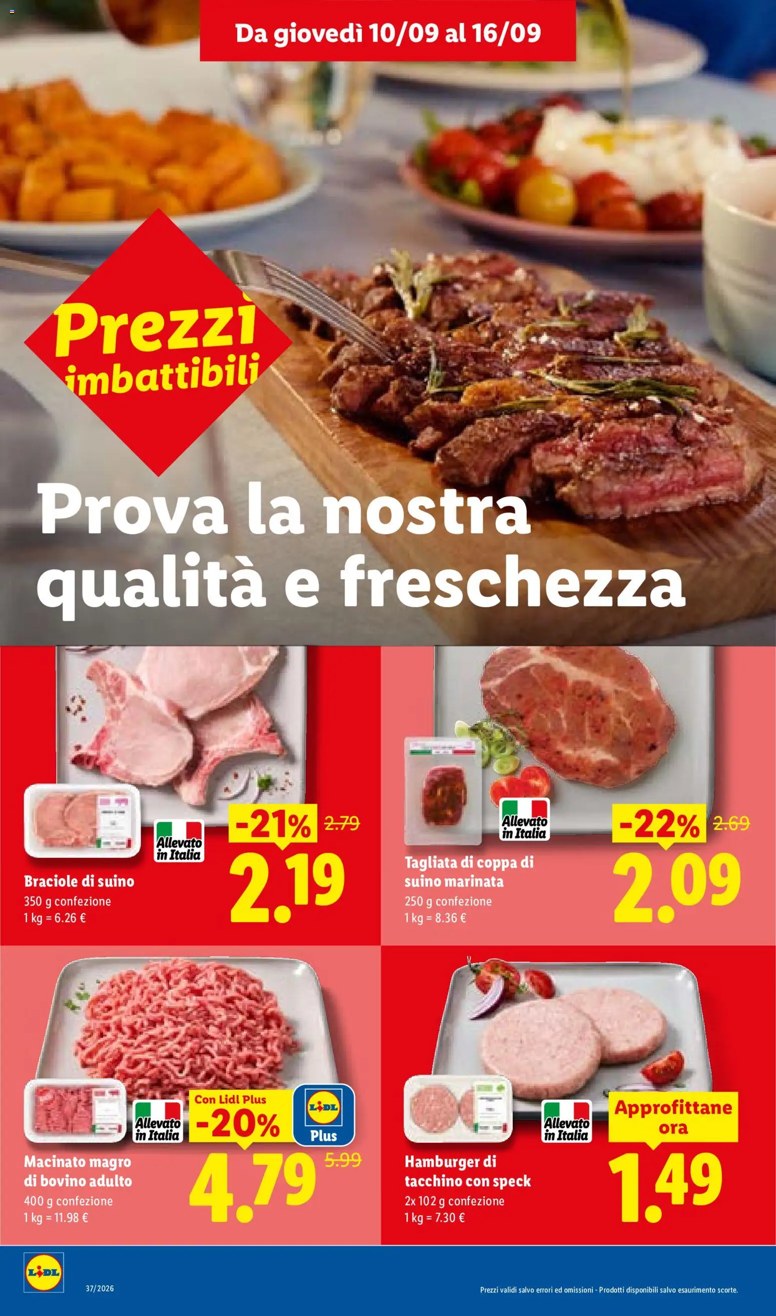 Anteprima dell'opuscolo Lidl volantino dal negozio Lidl valido da 10/09/2026 - Hamburger, Tacchino, Speck, Bovino, Suino, Macinato