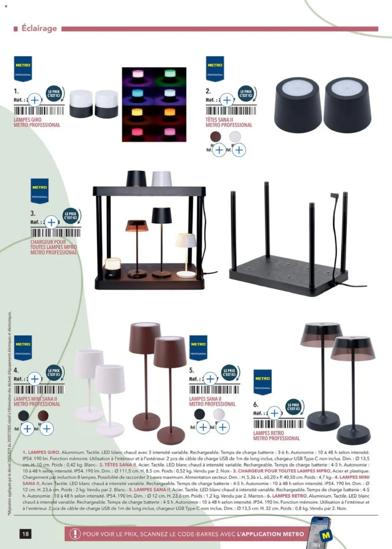 Prévisualisation de Terrasse&salle Collection 2026 du magasin METRO formulaire valide 09/01/2026 - Alimentation, Batterie, Poids, USB, Éclairage, Câble, Chargeur USB