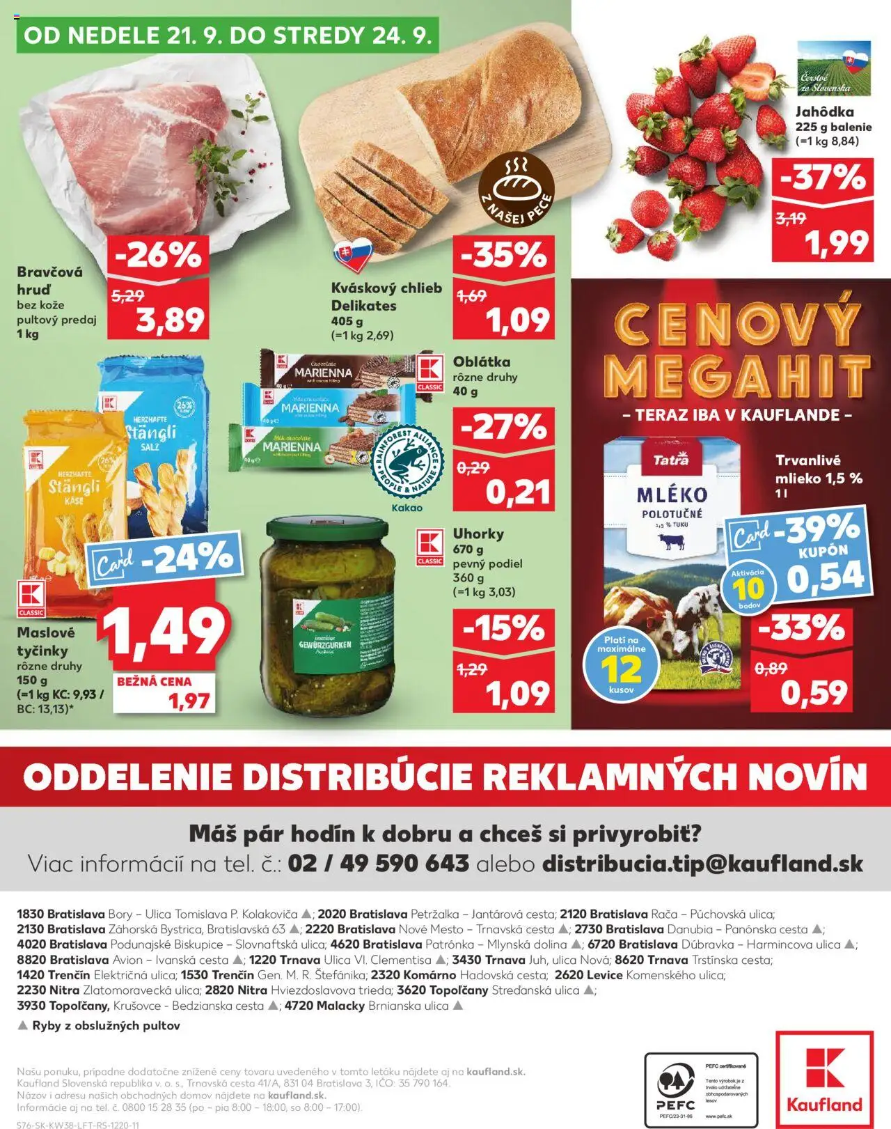 Náhľad Kaufland letáku platného od 18.09.2025 - Ryby, Mlieko, Chlieb, Kakao, Uhorky, Trvanlivé mlieko