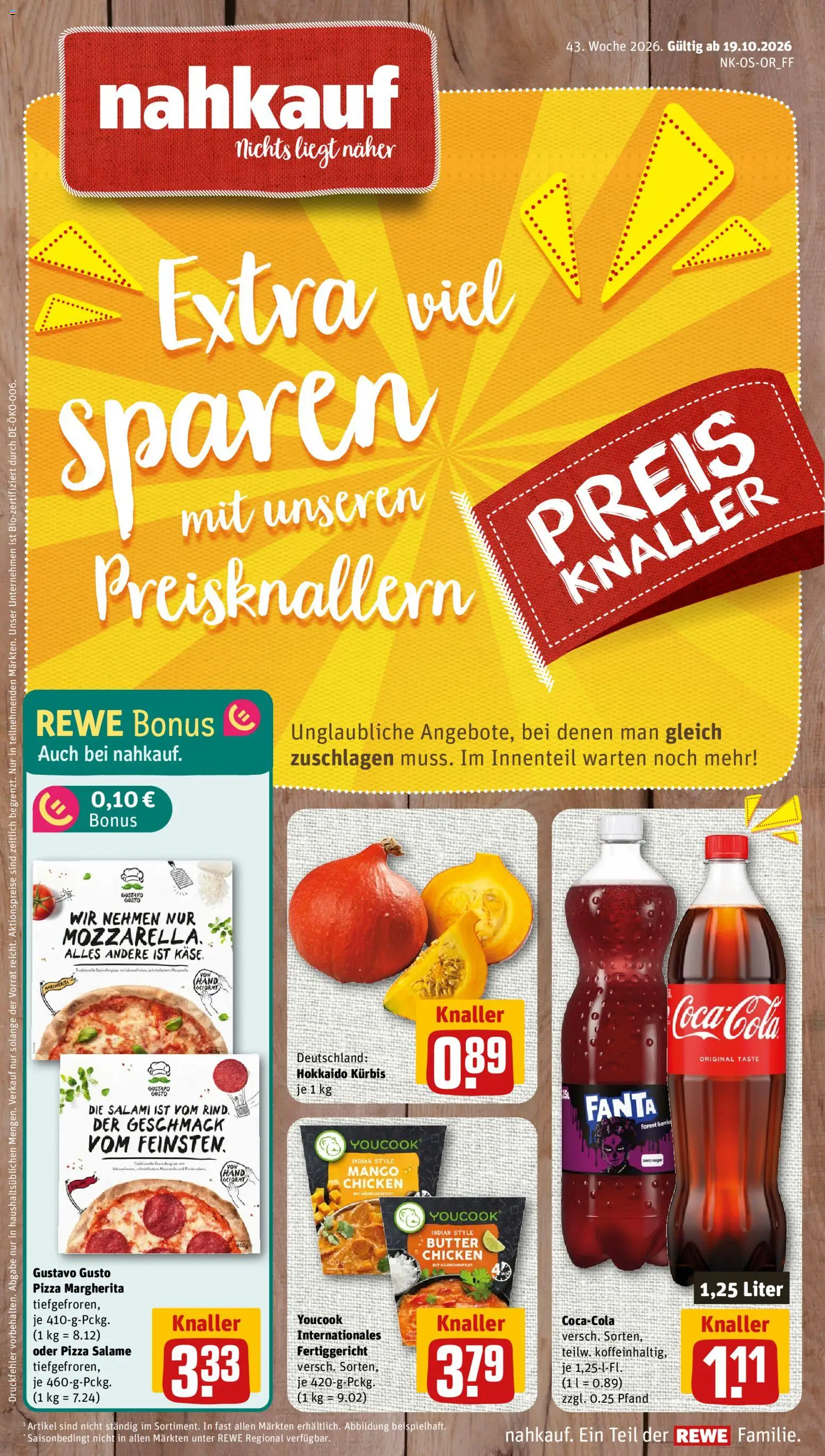 Vorschau von dem Prospekt des Geschäftes Nahkauf, gültig ab dem 19.10.2026 - Pizza, Mango, Butter, Kürbis, Fanta, Salami, Gustavo gusto, Youcook