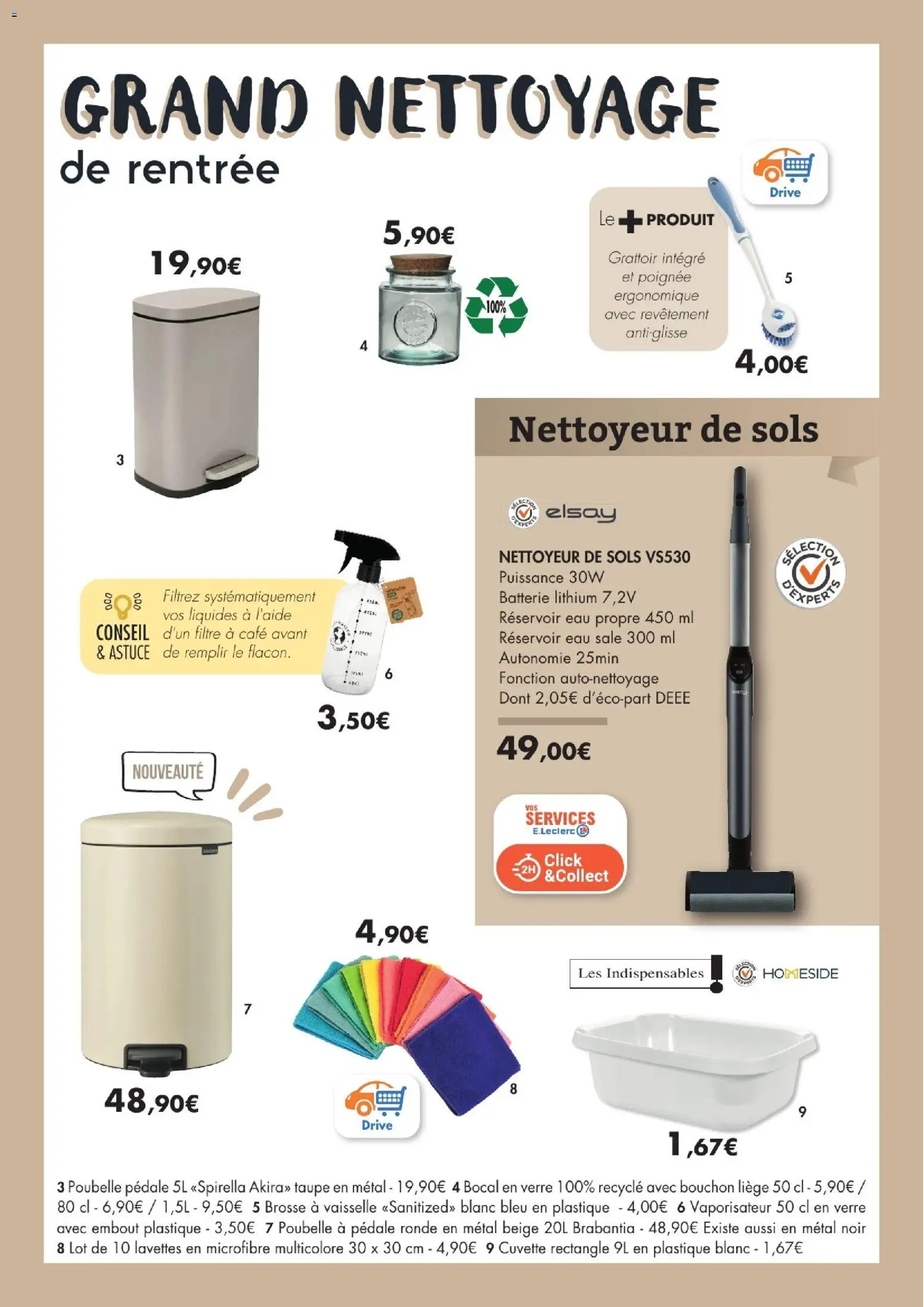 Prévisualisation de E.Leclerc La table d'automne 2026 du magasin E.Leclerc formulaire valide 01/09/2026 - Café, Poubelle, Batterie, Vaisselle, Filtre, Brosse, Poubelle a pedale, Vaporisateur