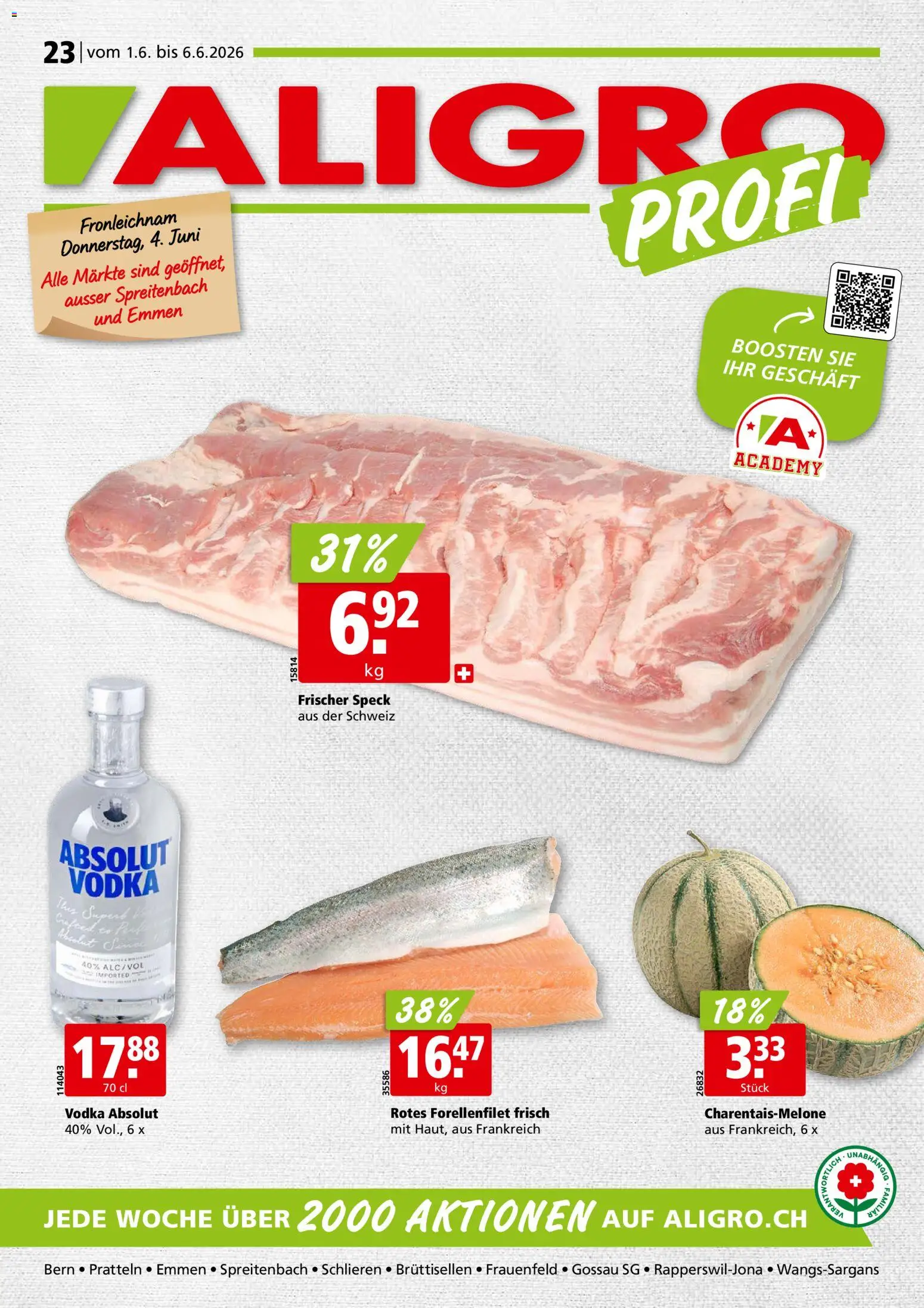 Vorschau des Merkblatts Aligro aktionen Schlieren, Gossau SG, Frauenfeld, Rapperswil-Jona, Sargans, Bern vom Shop Aligro gültig von 01.06.2026 bis 06.06.2026