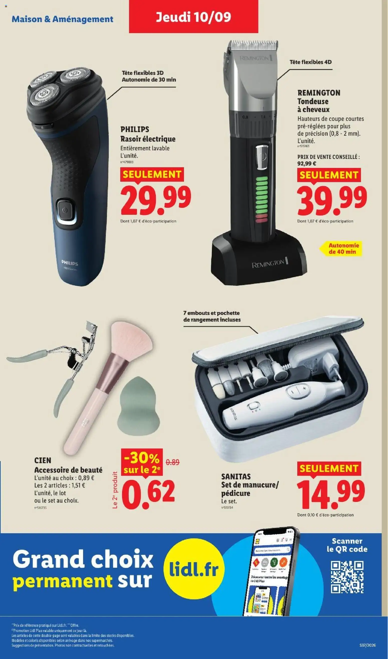 Prévisualisation de LIDL catalogue du magasin LIDL formulaire valide 10/09/2026 - Scanner, Rasoir électrique, Clipper, Rasoir, Remington, Pédicure, Philips rasoir electrique, Tondeuse à cheveux