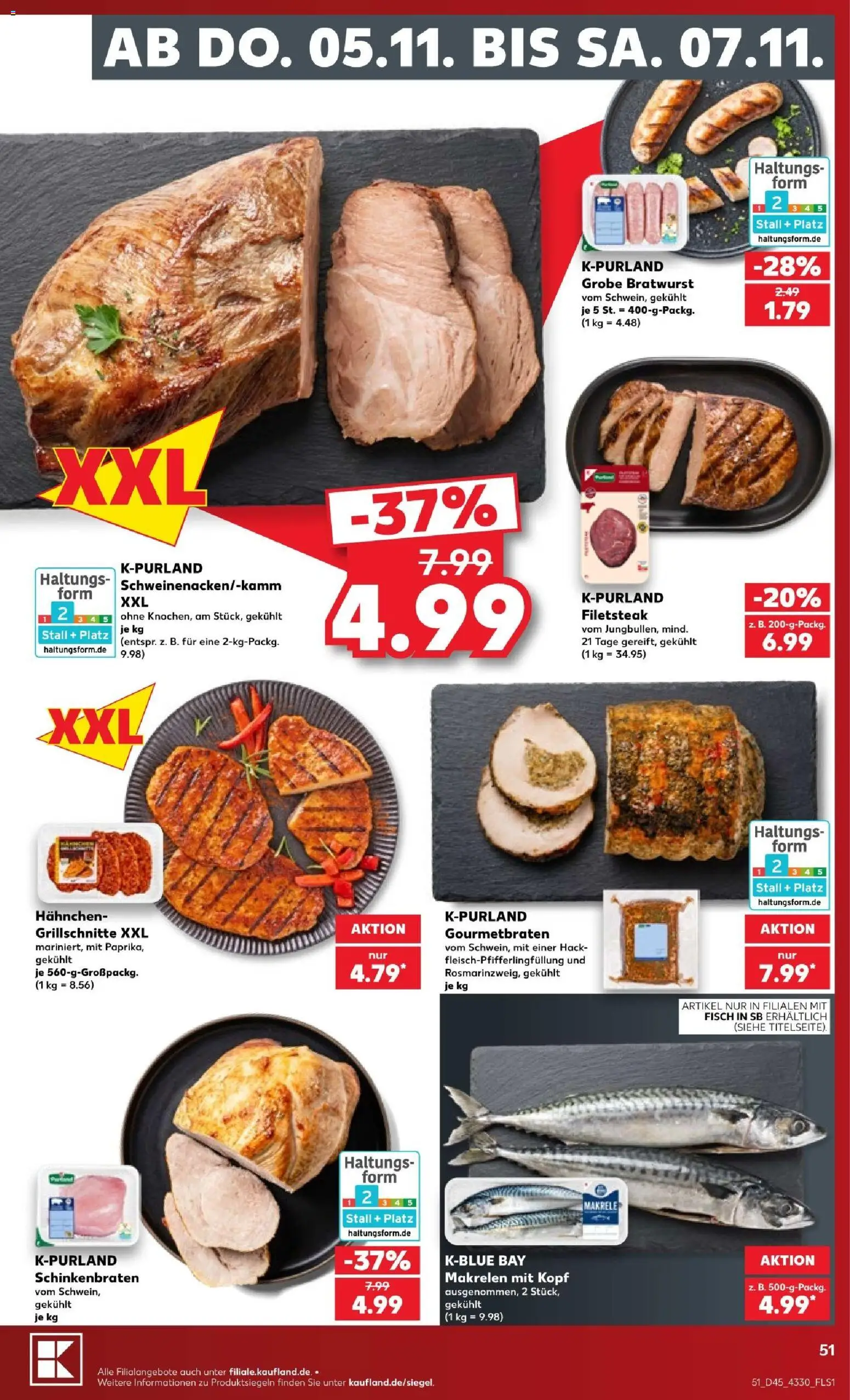 Vorschau von dem Prospekt des Geschäftes Kaufland, gültig ab dem 02.11.2026 - Fisch, Bratwurst, Makrele, Hahnchen