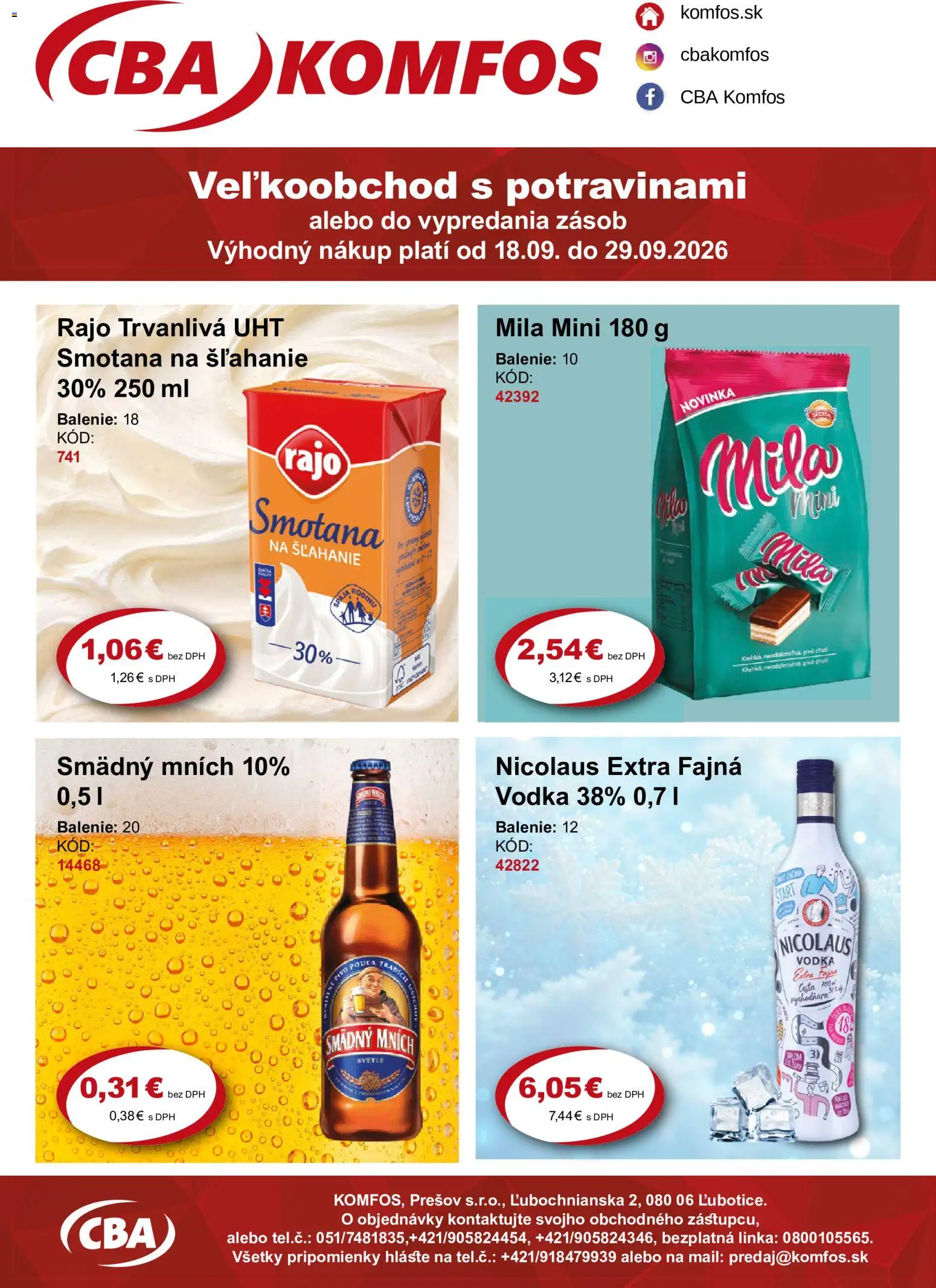 Náhľad CBA Komfos letáku platného od 18.09.2026
