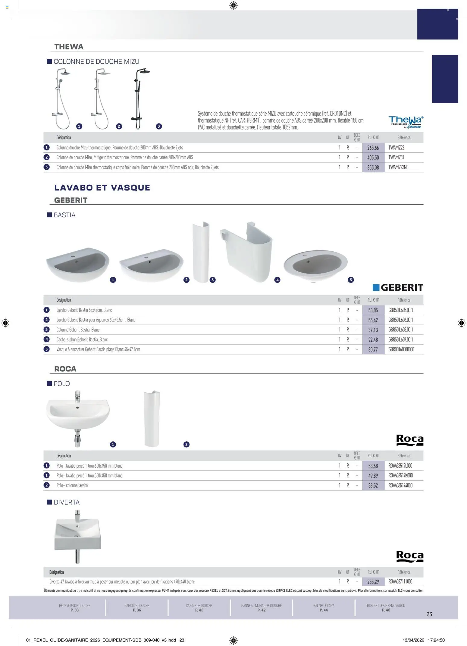Prévisualisation de Rexel - Brochure Sanitaire du magasin Rexel formulaire valide 20/04/2026 - Meuble, Polo, Pomme, Colonne de douche, Douche, Colonne, Lavabo, Cartouche