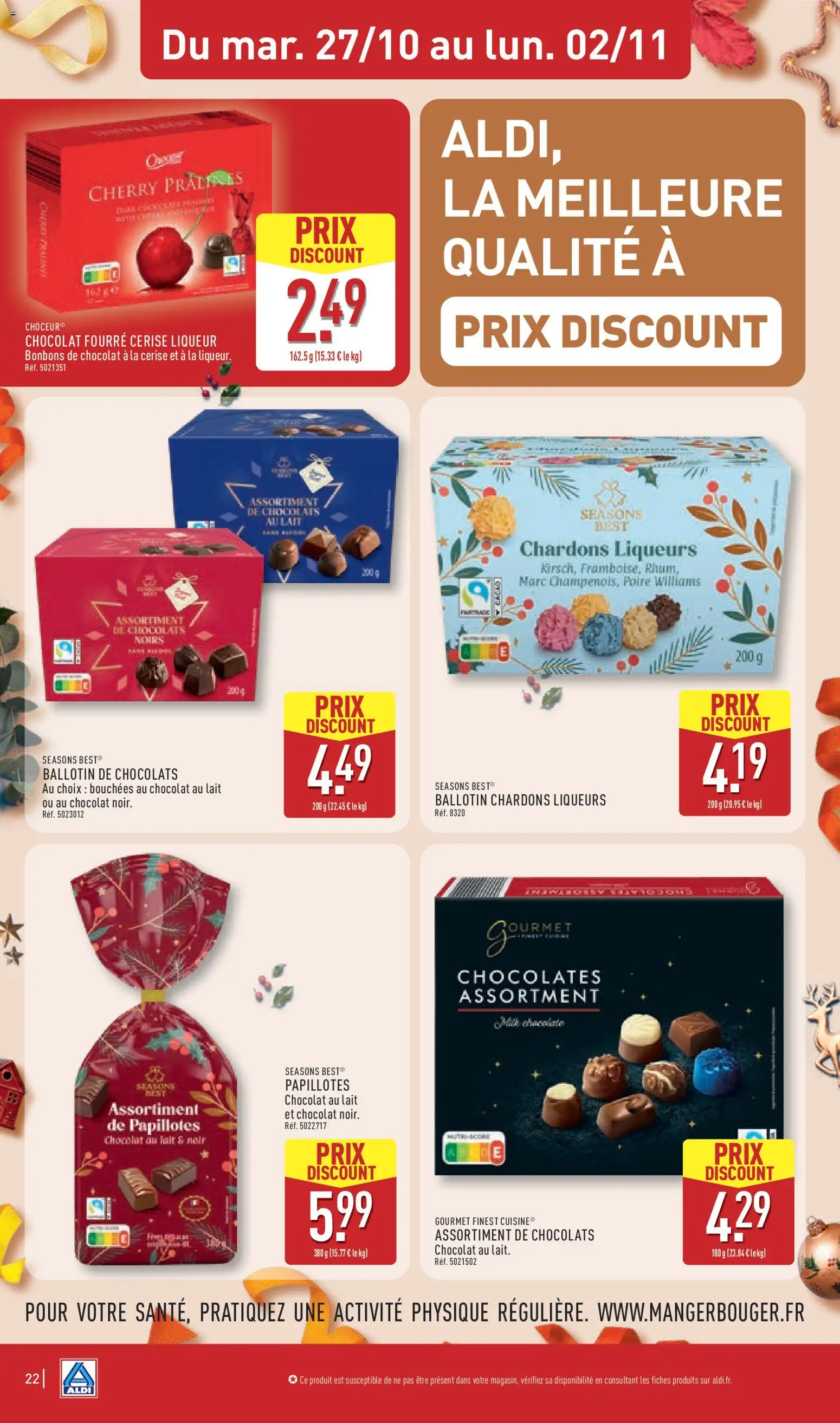 Prévisualisation de Aldi catalogue du magasin Aldi formulaire valide 27/10/2026 - Bonbons, Poire, Cerise, Papillotes, Liqueur, Chocolat au lait, Chardons liqueurs, Assortiment de chocolats