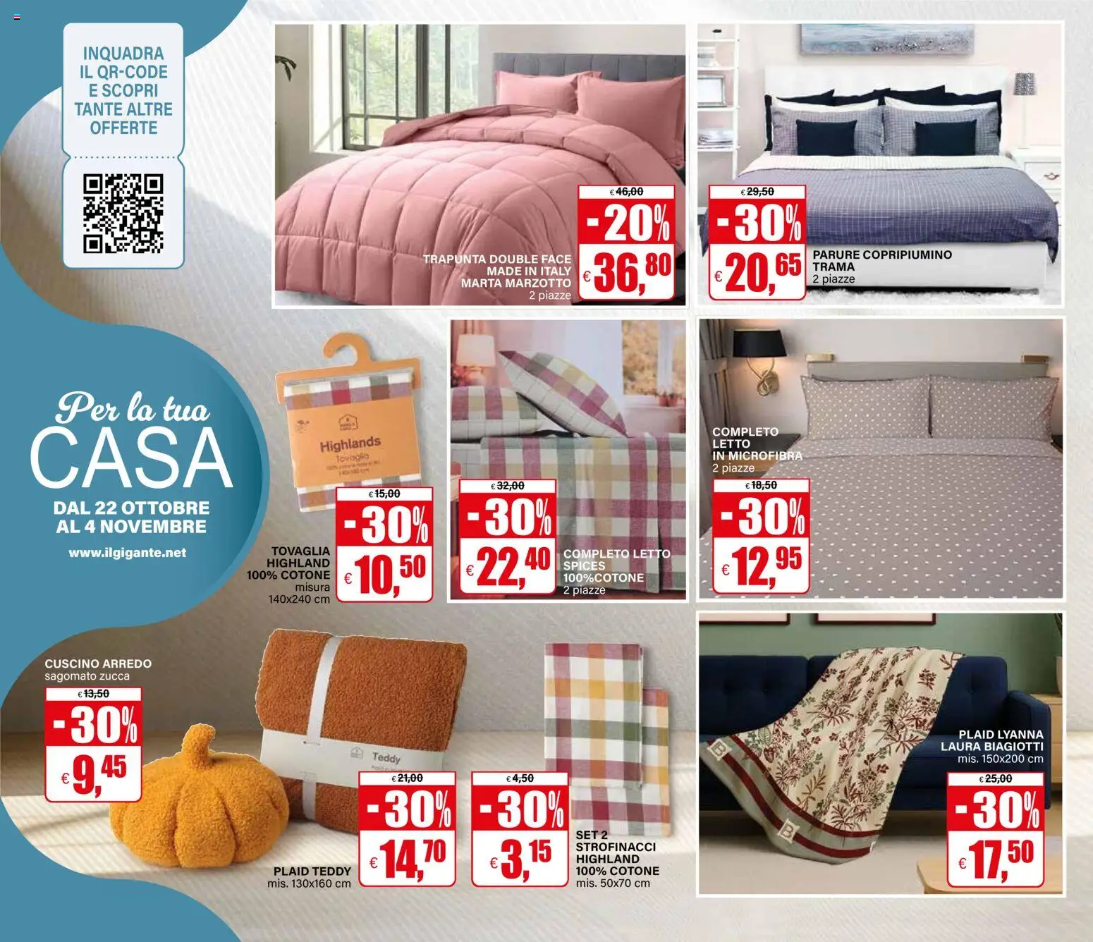 Anteprima dell'opuscolo Il Gigante volantino dal negozio Il Gigante valido da 22/10/2026 - Zucca, Letto, Cuscino, Plaid, Tovaglia, Copripiumino, Trapunta, Strofinacci