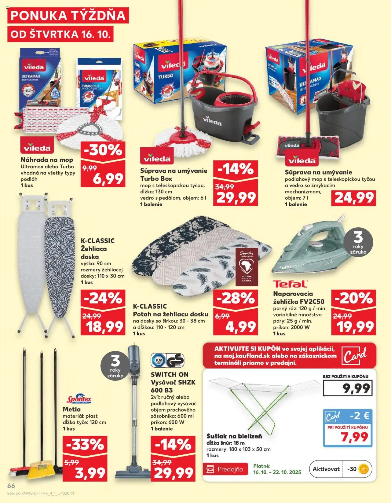 Náhľad Kaufland letáku platného od 16.10.2025 - Vysávač, Mop, Tefal, Žehlička, Žehliaca doska, Naparovacia žehlička