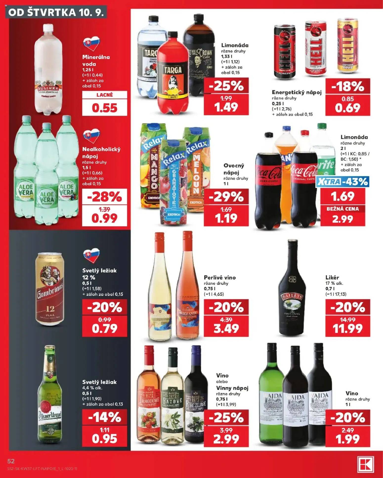 Náhľad Kaufland letáku platného od 10.09.2026 - Víno, Aloe Vera, Baileys, Caro, Gambrinus, Energetický nápoj, Limonáda, Perlivé víno