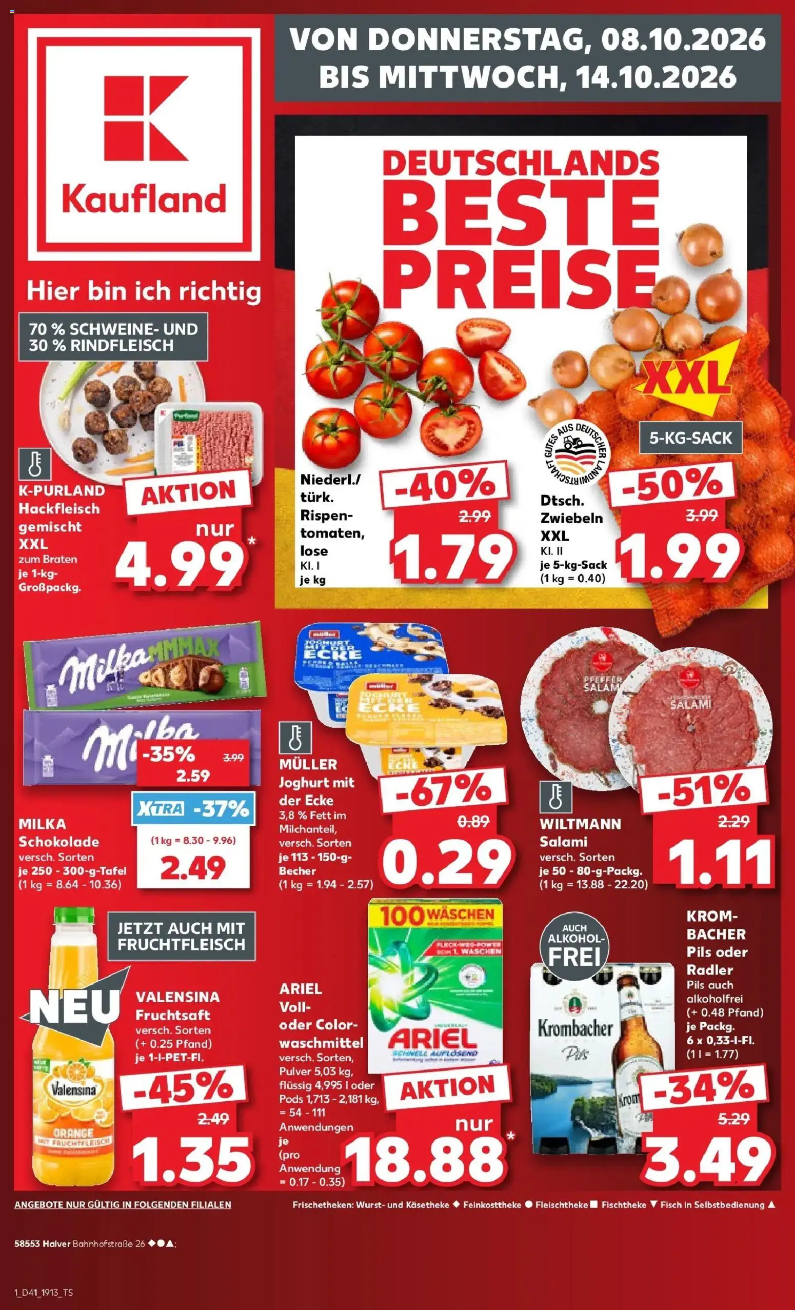 Vorschau von dem Prospekt des Geschäftes Kaufland, gültig ab dem 08.10.2026 - Schokolade, Fisch, Wurst, Joghurt, Alkohol, Milka, Radler, Pils