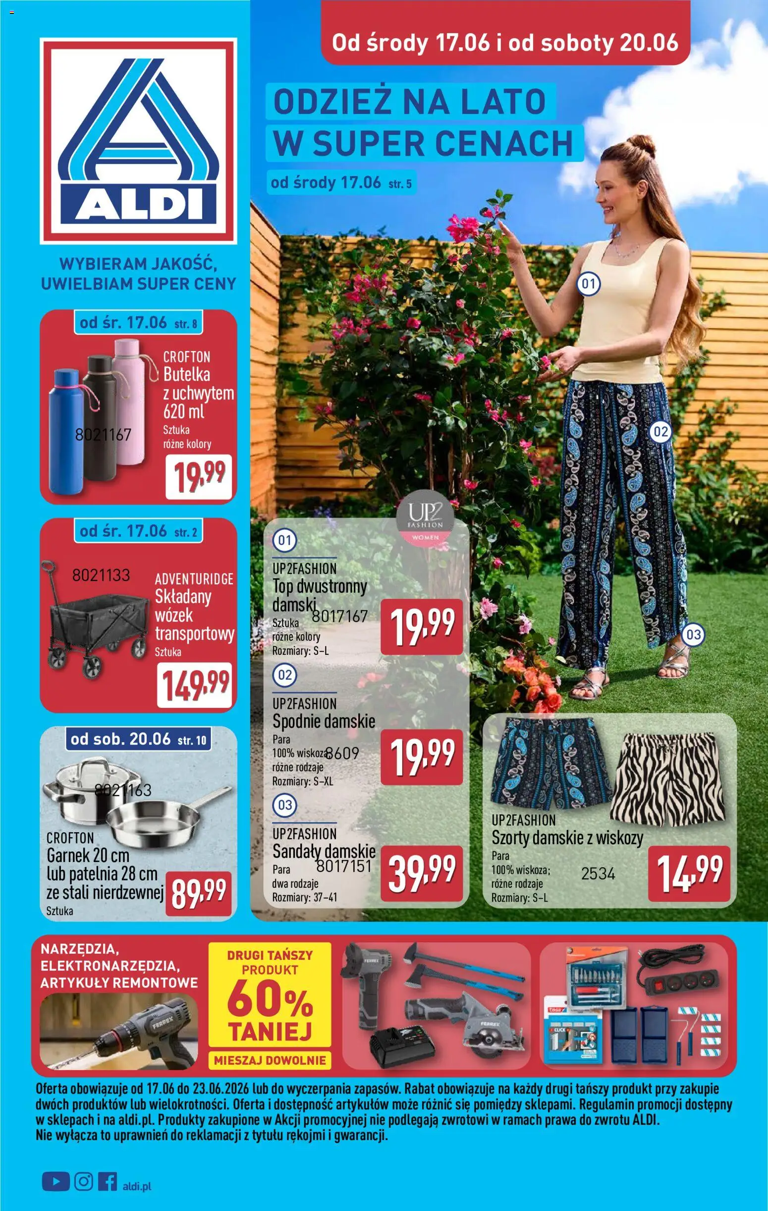 Pogląd gazetki "Aldi gazetka - Hity od Środy i od Soboty" ze sklepu Aldi ważnej od 17.06.2026 - Spodnie, Top, Patelnia, Sandały, Garnek, Szorty
