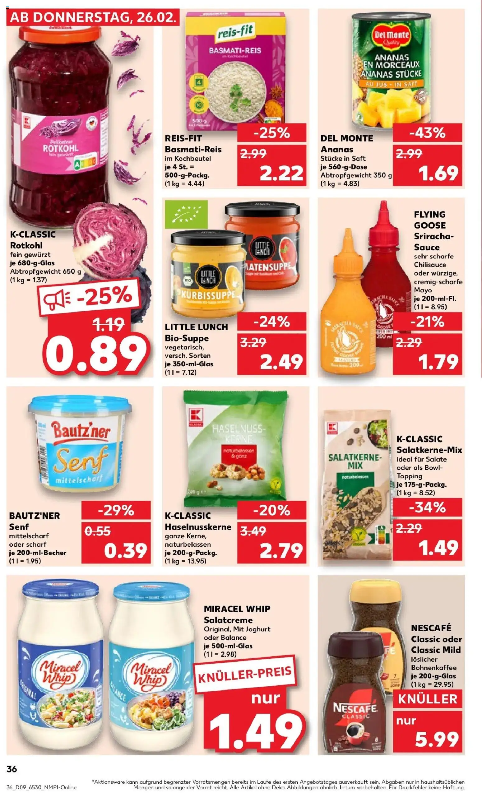 Vorschau von dem Prospekt des Geschäftes Kaufland, gültig ab dem 26.02.2026 - Joghurt, Ananas, Rotkohl, Chili, Basmatireis, Nescafe, Miracel whip, Saft