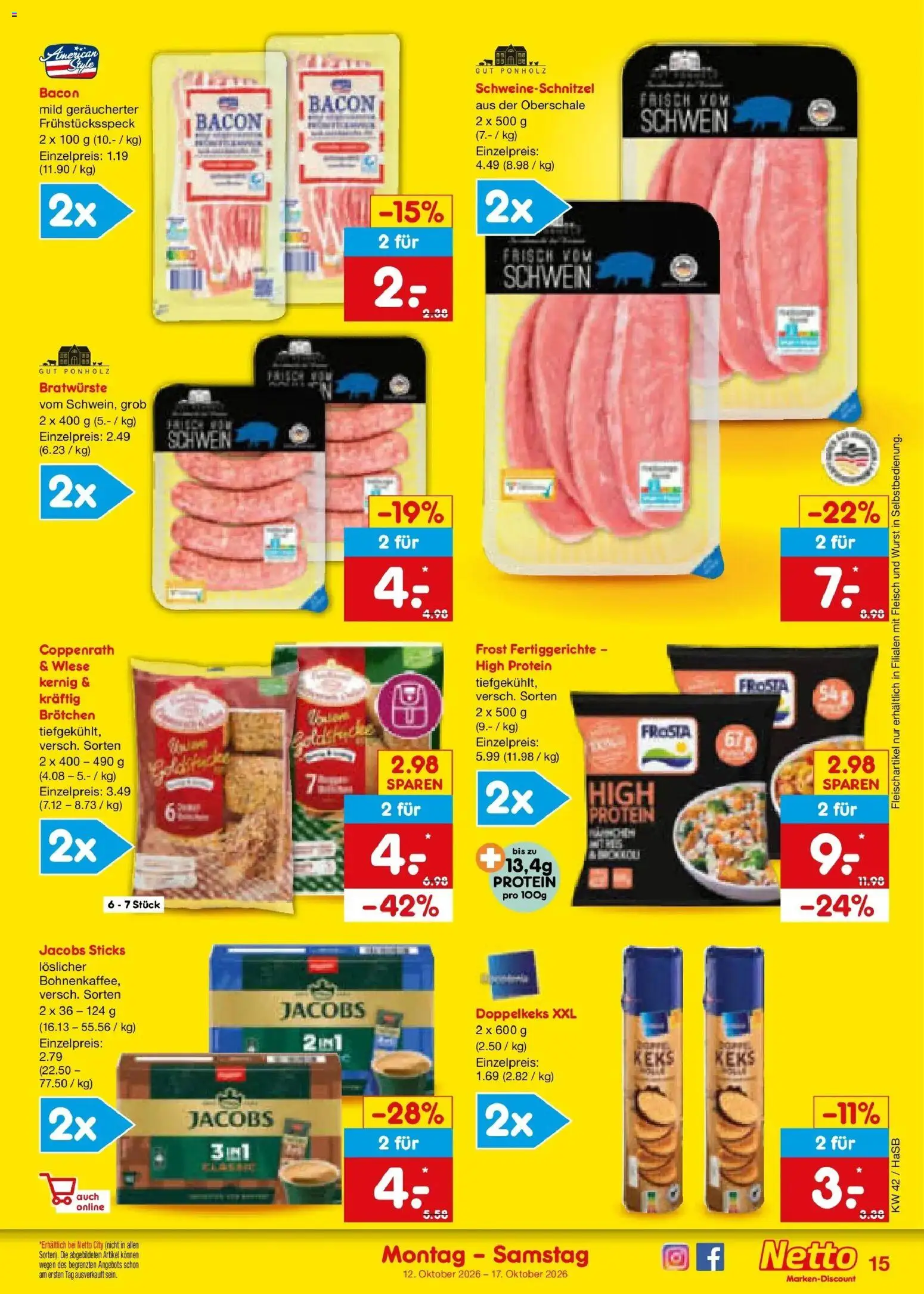 Vorschau von dem Prospekt des Geschäftes Netto Marken-Discount, gültig ab dem 12.10.2026 - Wurst, Fleisch, Frosta, Fertiggerichte