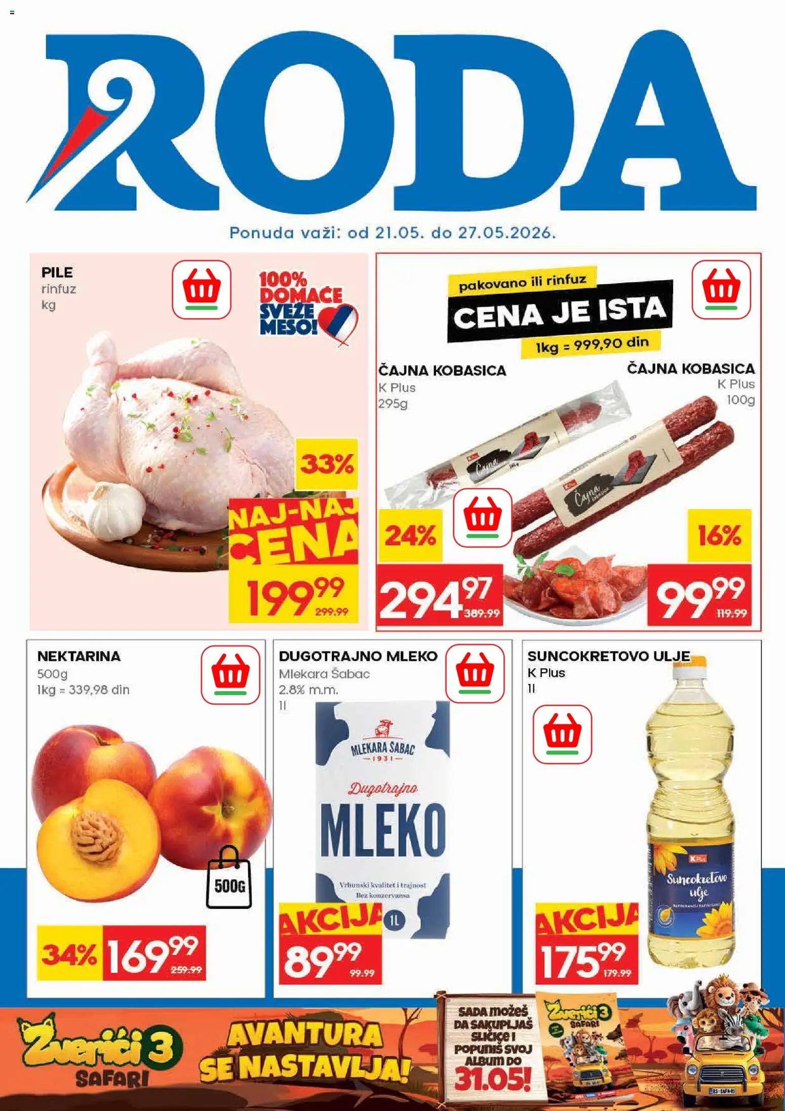 Pregled Roda kataloga - važi od 21.05.2026 - Pile, Mleko, Meso, Ulje, Kobasica, Suncokretovo ulje, Dugotrajno mleko