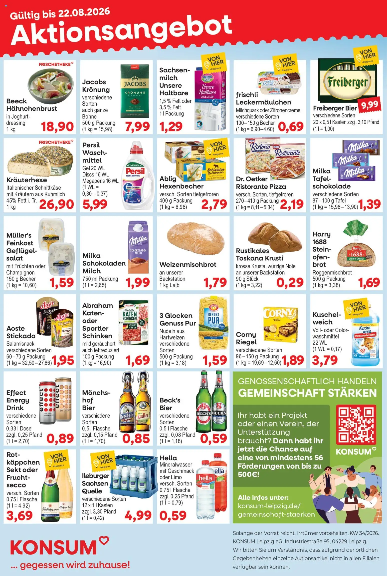 Vorschau von dem Prospekt des Geschäftes KONSUM Leipzig, gültig ab dem 17.08.2026 - Bier, Joghurt, Milch, Rotkäppchen, Milka, Ristorante, Sekt, Dressing