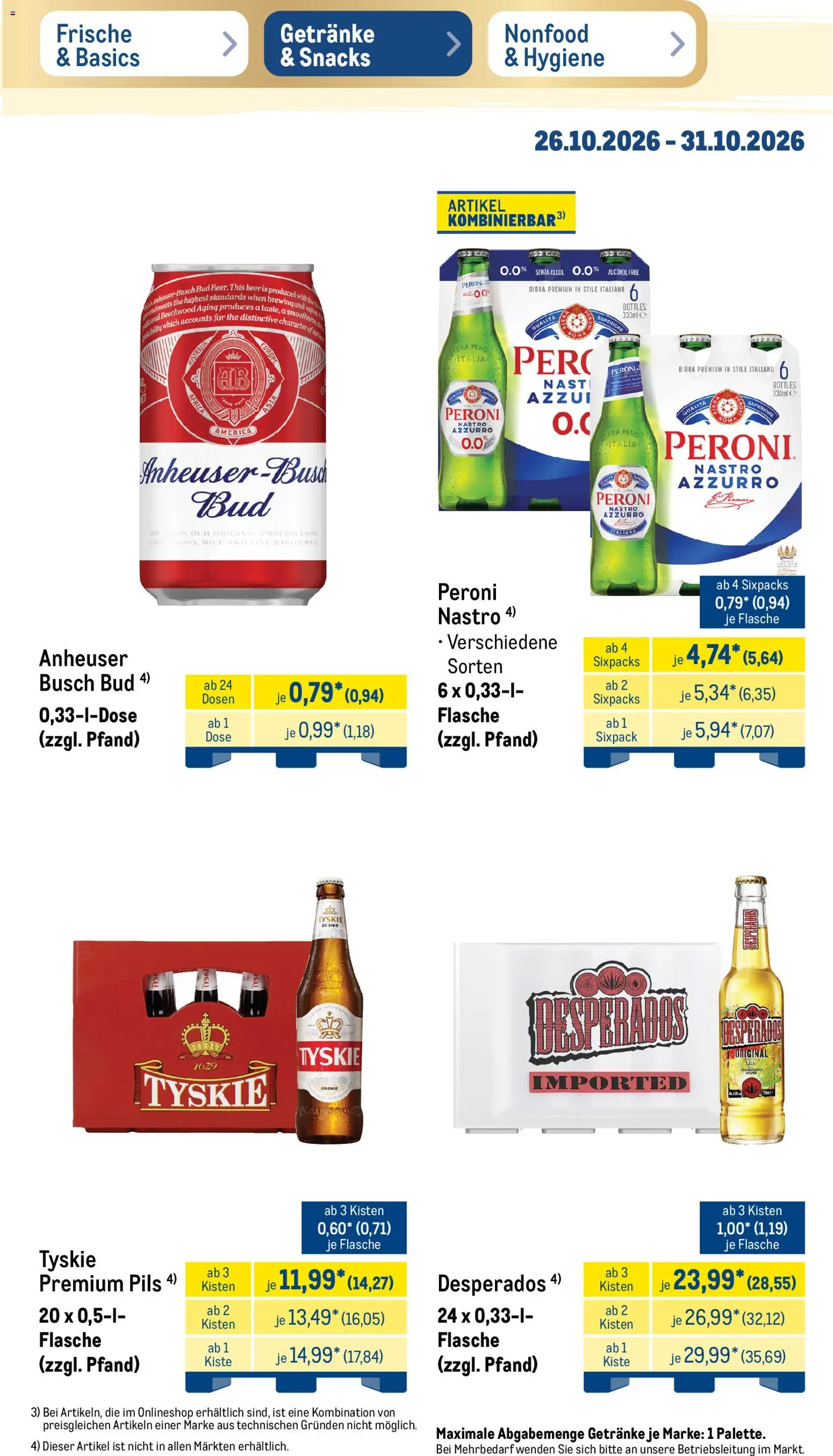 Vorschau von dem Prospekt des Geschäftes Metro, gültig ab dem 26.10.2026 - Desperados, Tyskie, Pils