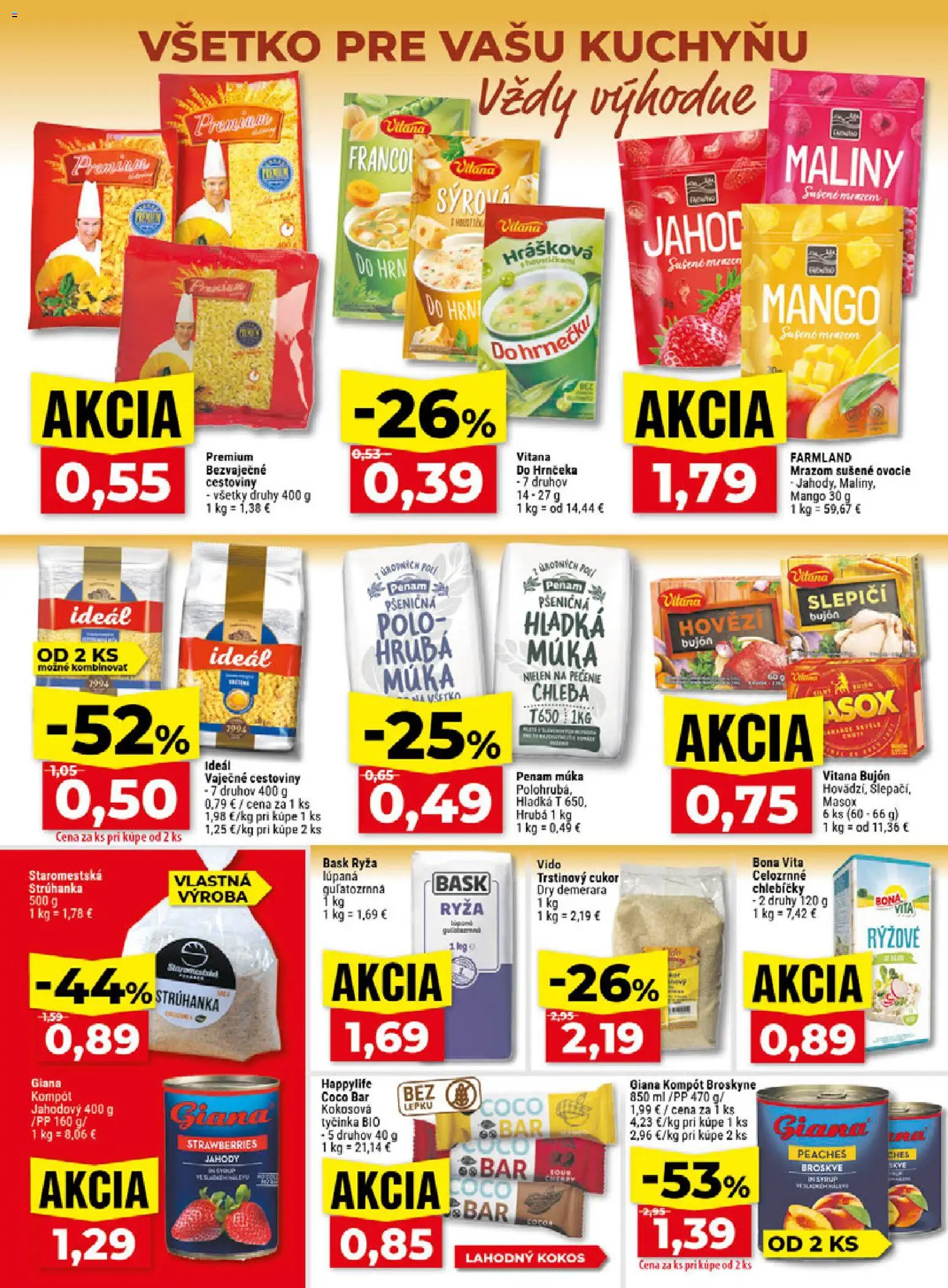 Náhľad Klas letáku platného od 12.10.2026 - Mango, Cestoviny, Kokos, Jahody, Maliny, Broskyne, Trstinový cukor, Masox