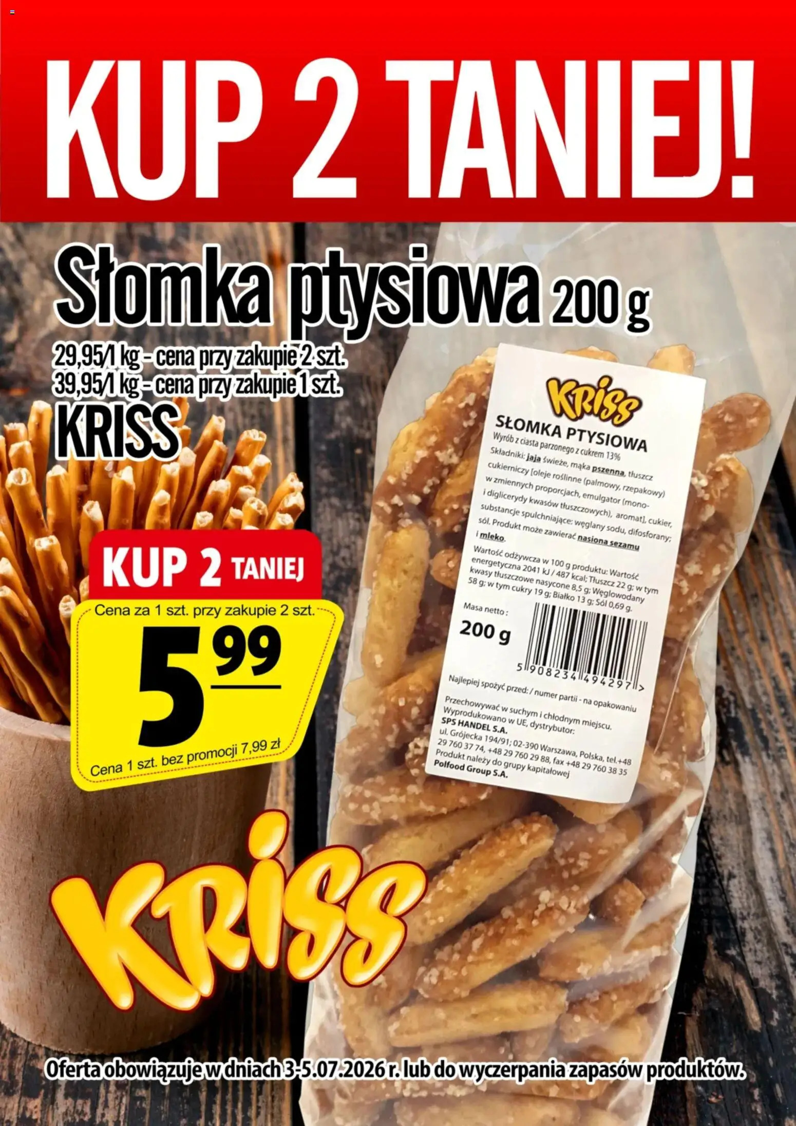 Pogląd gazetki "Prim Market promocja - Słomka Ptysiowa" ze sklepu Prim Market ważnej od 03.07.2026 - Białko, Mąka, Sól, Jaja, Nasiona, Słomka ptysiowa, Nasiona sezamu