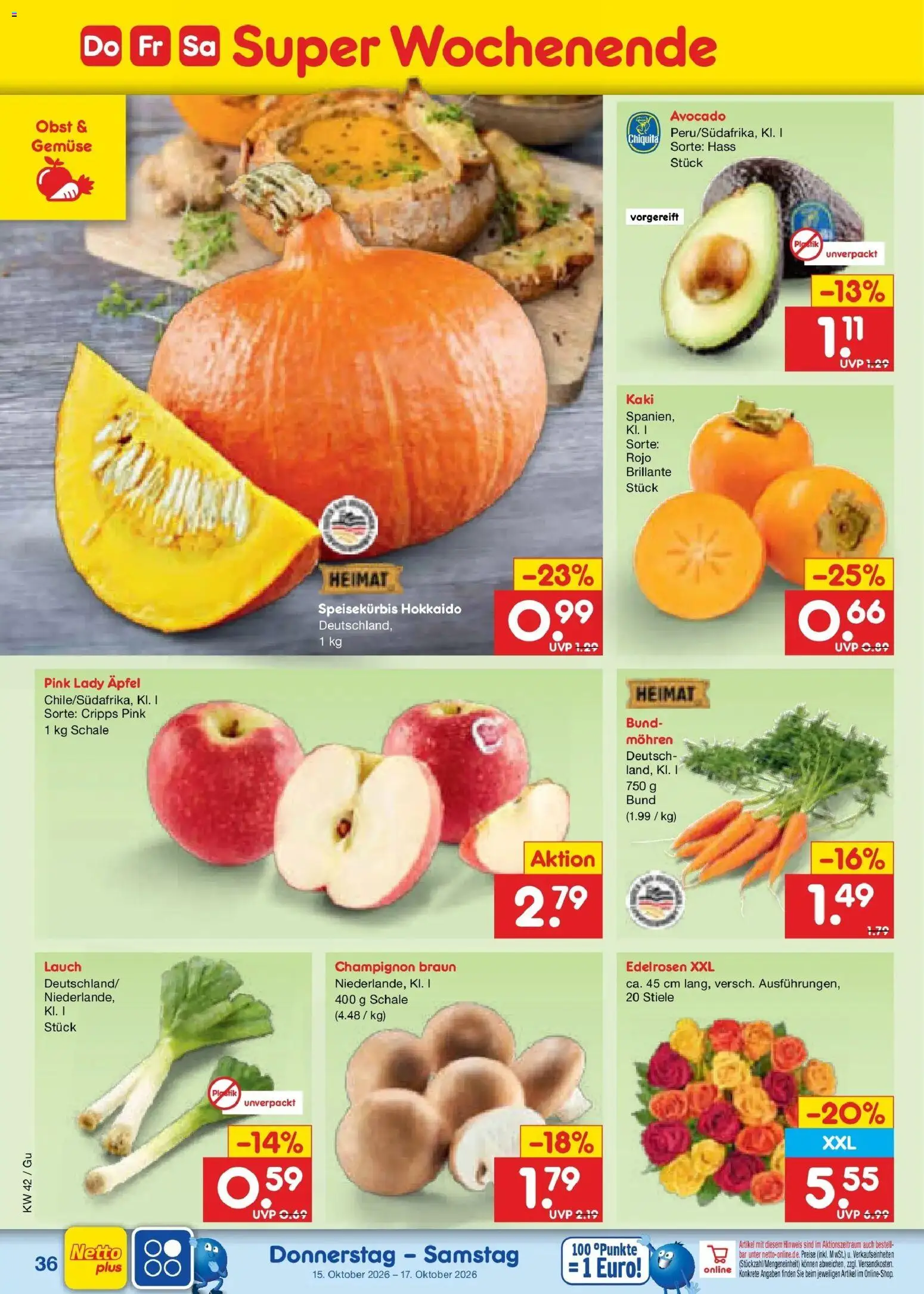 Vorschau von dem Prospekt des Geschäftes Netto Marken-Discount, gültig ab dem 12.10.2026 - Äpfel, Avocado, Gemüse, Obst, Lauch, Mohren