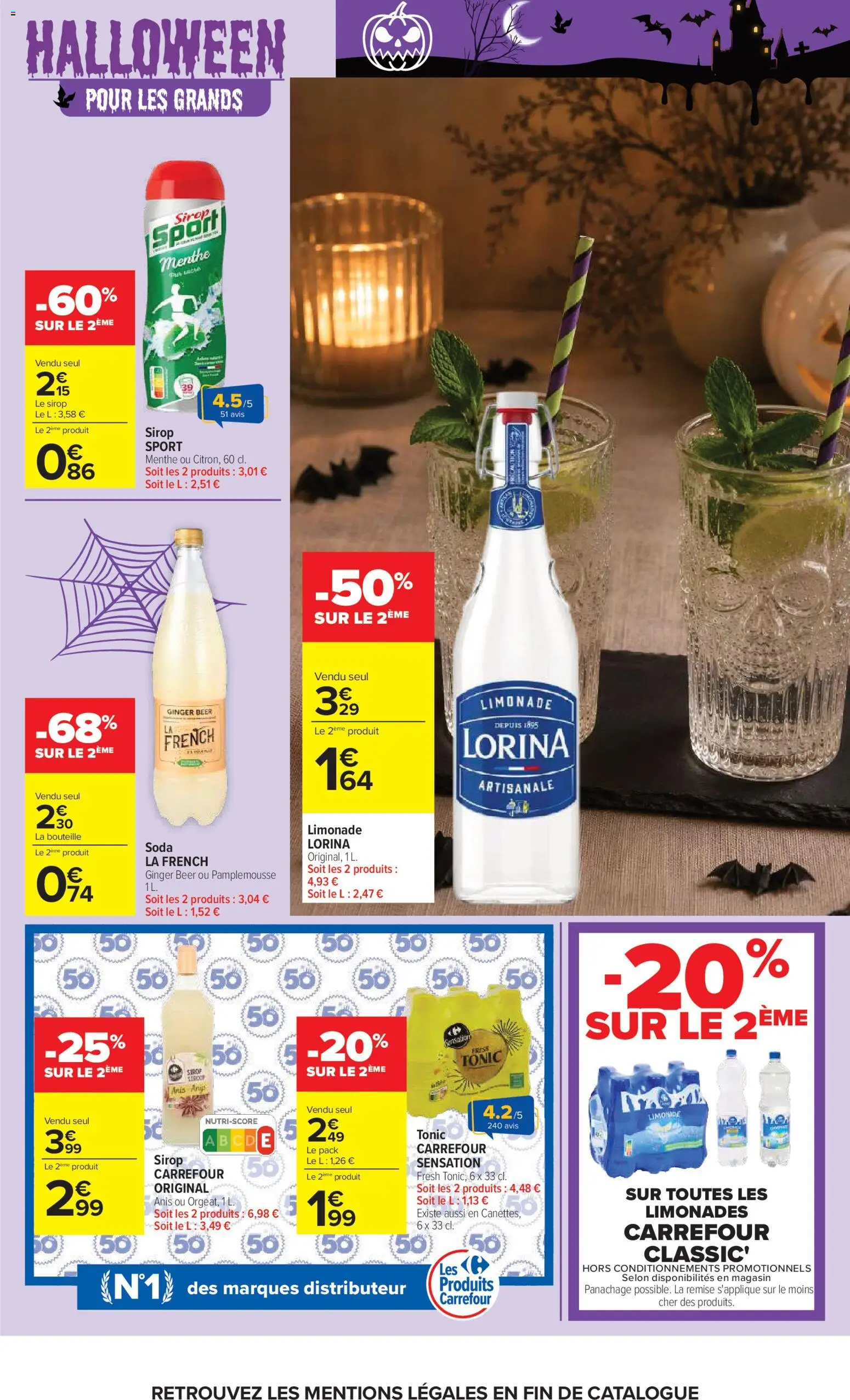 Prévisualisation de Carrefour catalogue du magasin Carrefour formulaire valide 20/10/2026 - Distributeur, Ginger beer, Soda, Pamplemousse, Menthe, Bouteille, Limonade, Sirop