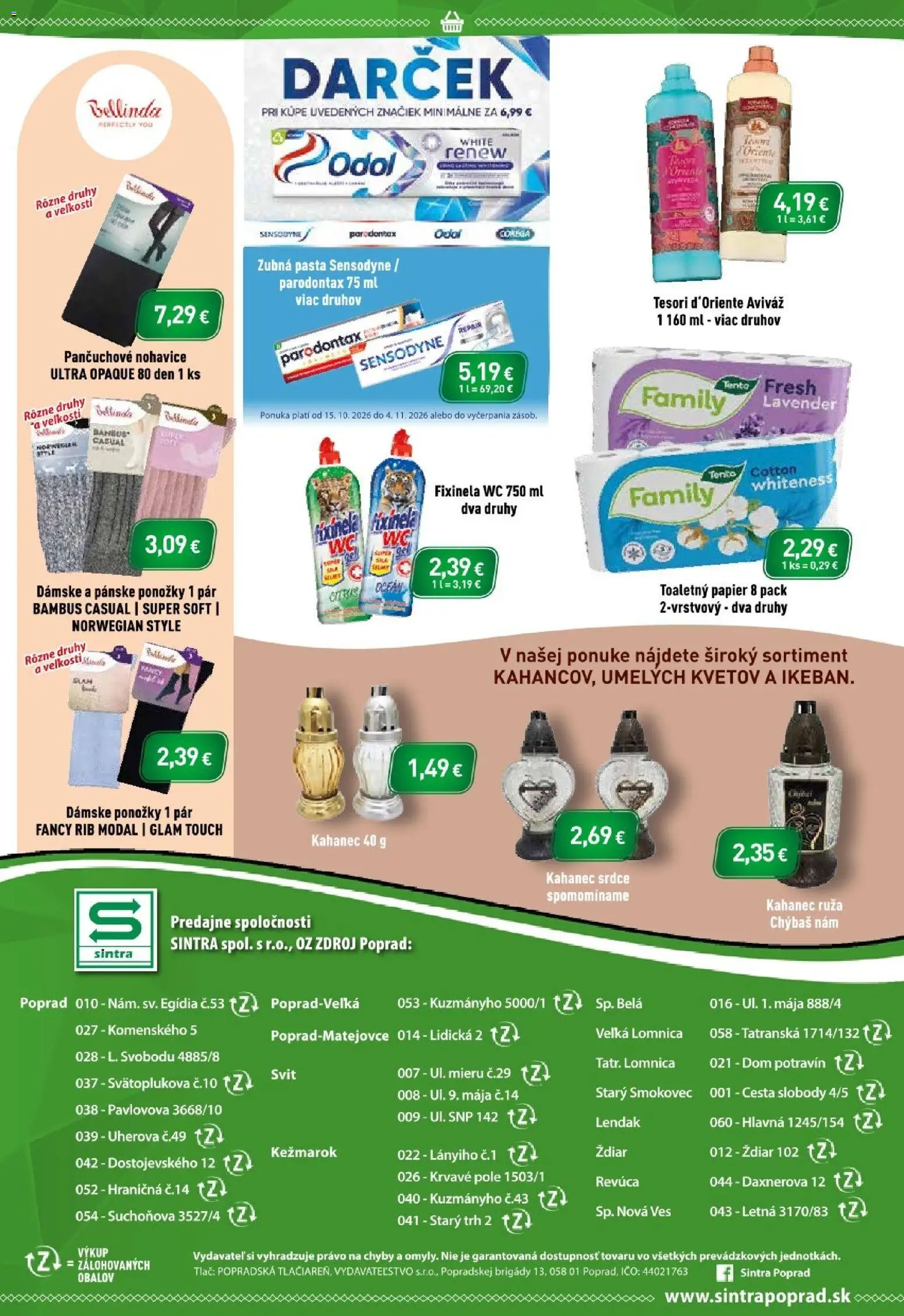 Náhľad Sintra letáku platného od 15.10.2026 - Wc, Ponožky, Nohavice, Toaletný papier, Aviváž, Zubná pasta
