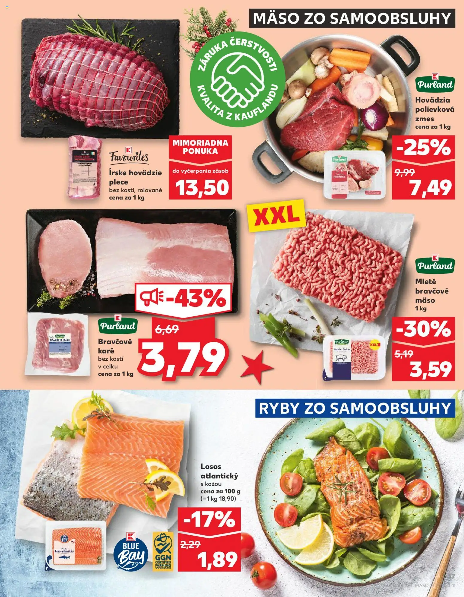 Náhľad Kaufland letáku platného od 13.11.2025 - Mäso, Ryby, Losos, Bravčové karé, Bravčové mäso