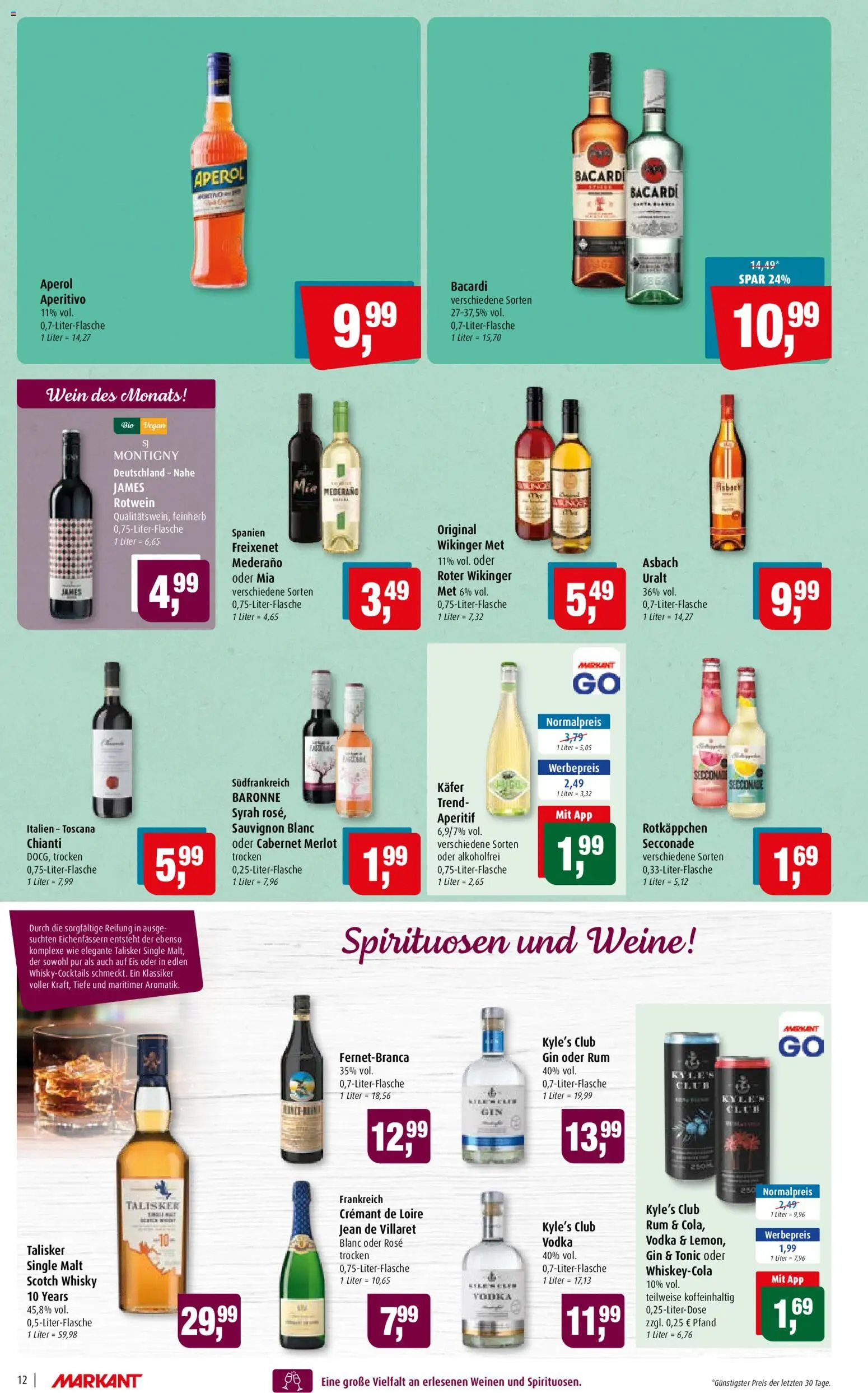 Vorschau von dem Prospekt des Geschäftes Markant, gültig ab dem 02.11.2026 - Eis, Aperol, Wein, Whisky, Gin, Vodka, Rotwein, Merlot