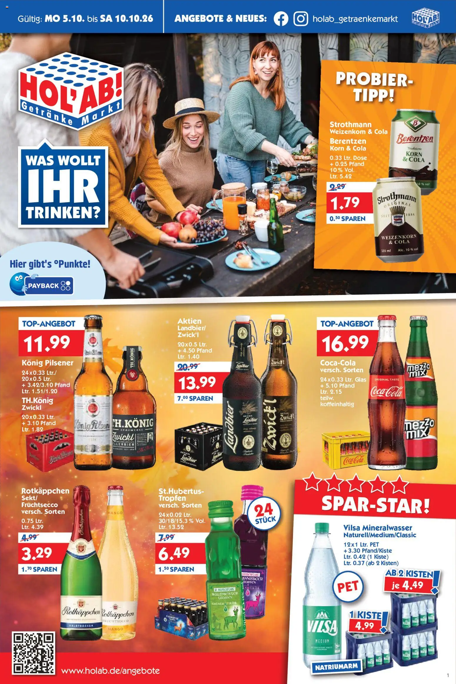 Vorschau von dem Prospekt des Geschäftes HOL’AB!, gültig ab dem 05.10.2026 - Mango, Coca cola, Cola, Mineralwasser, Rotkäppchen, Berentzen, Fruchtsecco, Konig pilsener