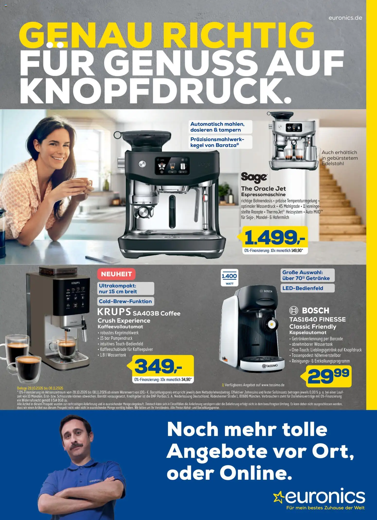 Vorschau von dem Prospekt des Geschäftes Euronics, gültig ab dem 28.10.2026 - Kaffeevollautomat, Bosch, Tassimo, Hafermilch, Krups