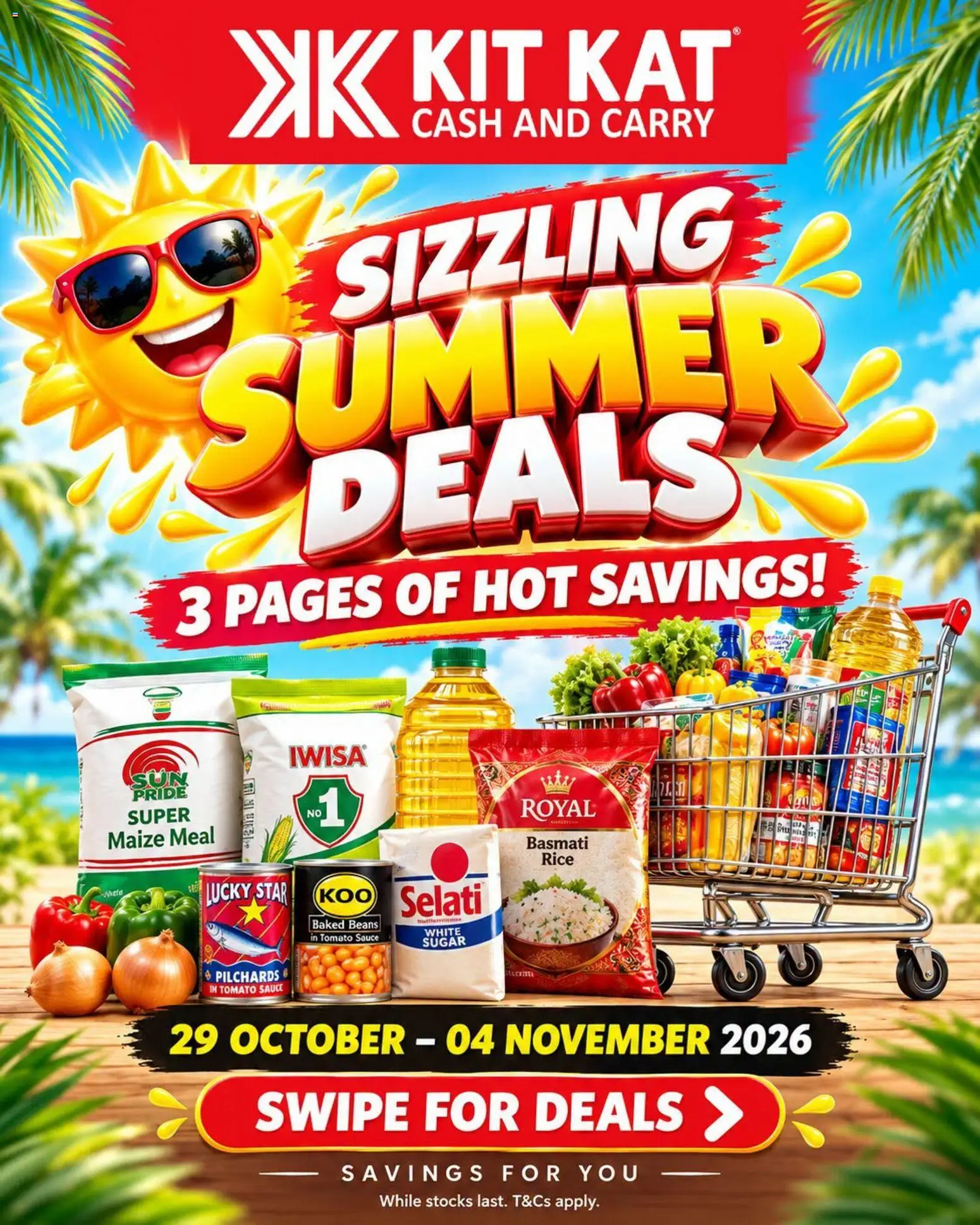Preview of KIT KAT Cash & Carry flyer valid from 29/10/2026 - Sugar, Rice, Beans, Maize meal, Tomato sauce, Baked beans, Pilchards, Sauce