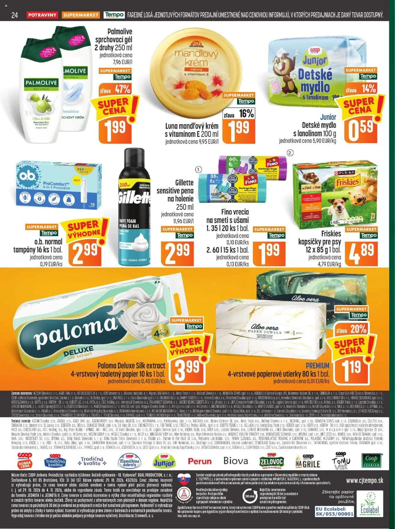 Náhľad COOP Jednota letáku platného od 29.10.2026 - Aloe Vera, Ryba, Lindt, Mydlo, Budvar, Pena, Utierky, Kapsičky