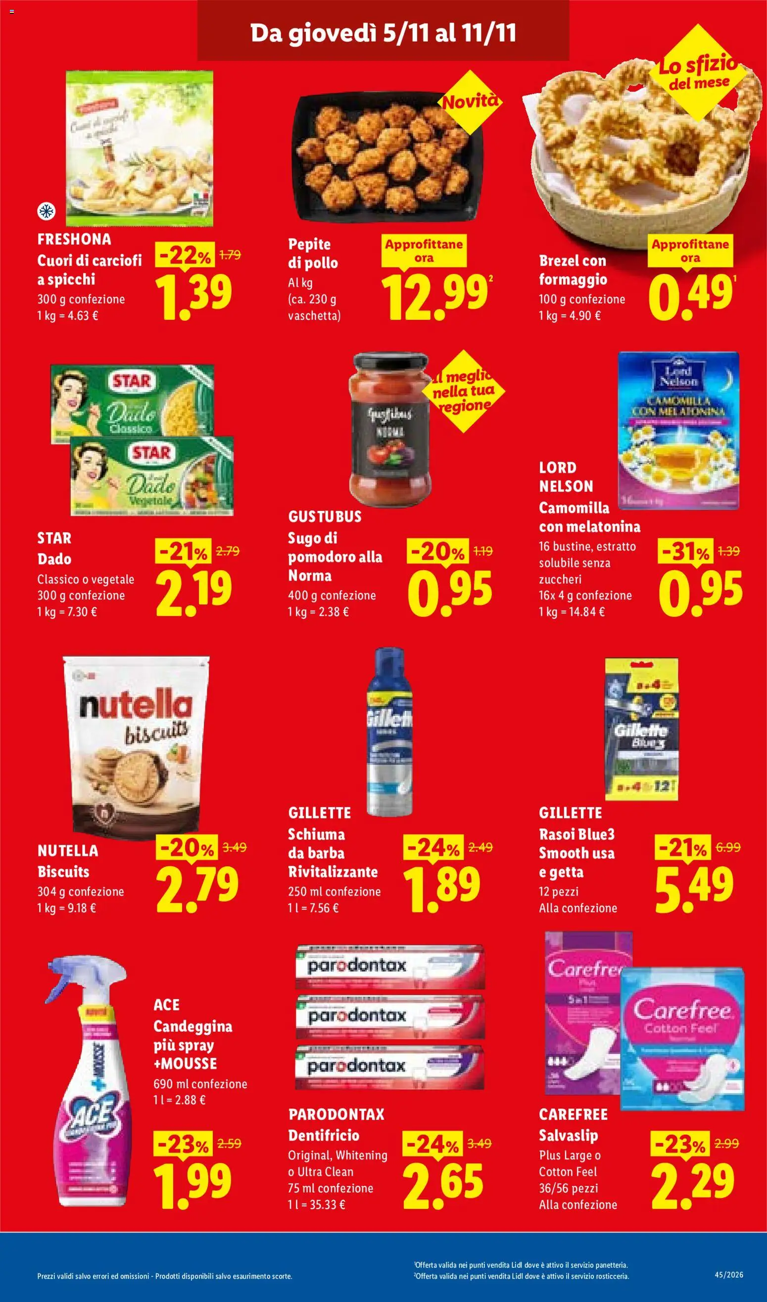 Anteprima dell'opuscolo Lidl volantino Sicilia dal negozio Lidl valido da 02/11/2026 - Pollo, Carciofi, Nutella, Nuggets, Sugo, Schiuma, Succo, Schiuma da barba
