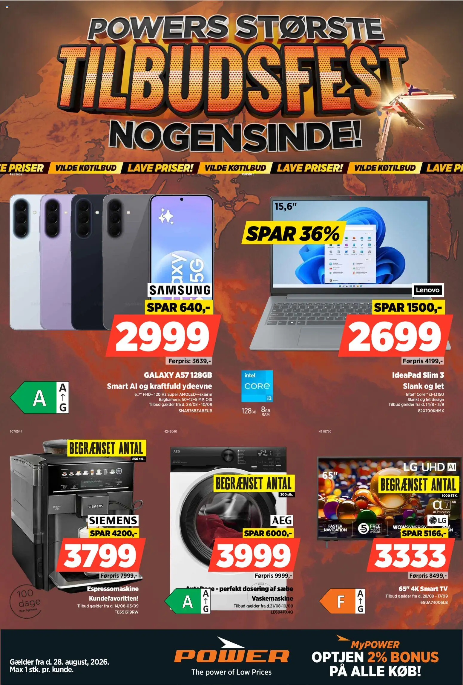 Eksempel på tilbudsavis Power - Tilbudsavis fra butik Power gyldig fra 28/08/2026 - TV, Vaskemaskine, Smart TV, Navigation, Sæbe, Processor