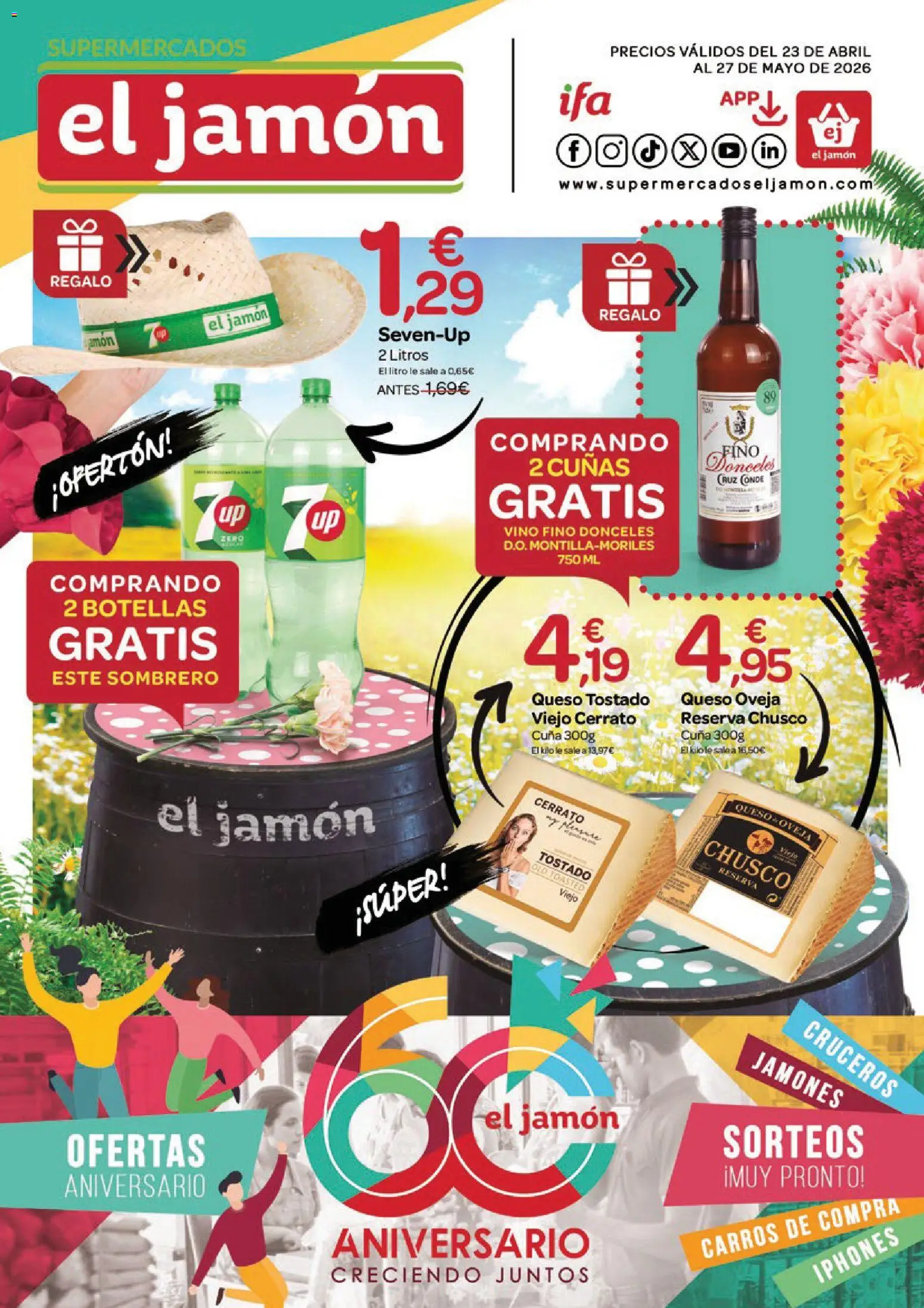 Vista previa del folleto de la tienda Supermercados El Jamón válido desde el 23/04/2026 - Jamón, Queso, Vino, Cuna