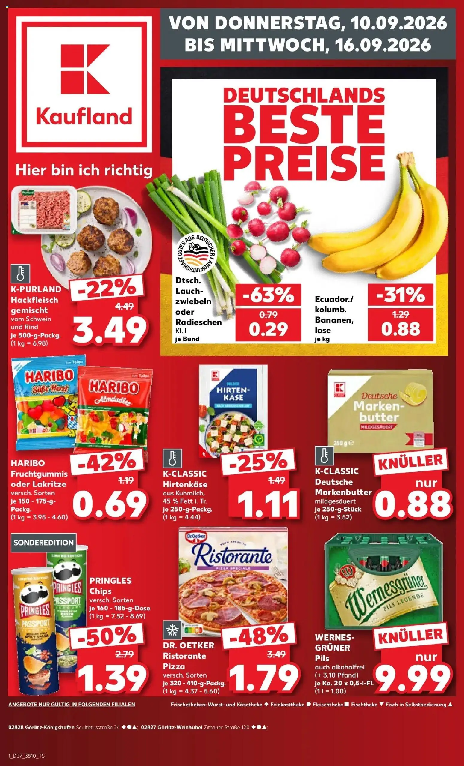 Vorschau von dem Prospekt des Geschäftes Kaufland, gültig ab dem 10.09.2026 - Pizza, Butter, Fisch, Lauch, Pringles, Ristorante, Zwiebeln, Wernesgruner