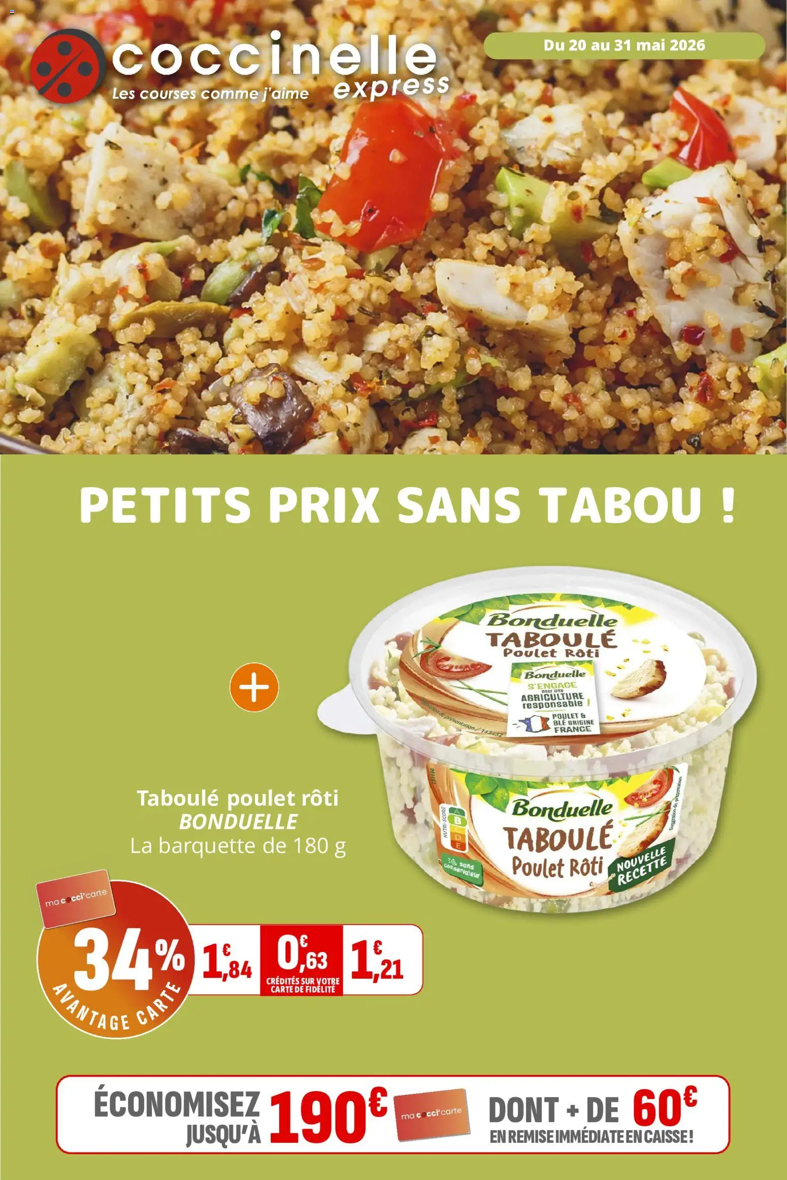 Prévisualisation de Coccinelle - Express du magasin Coccinelle formulaire valide 20/05/2026 - Poulet, Poulet rôti, Taboulé, Blé