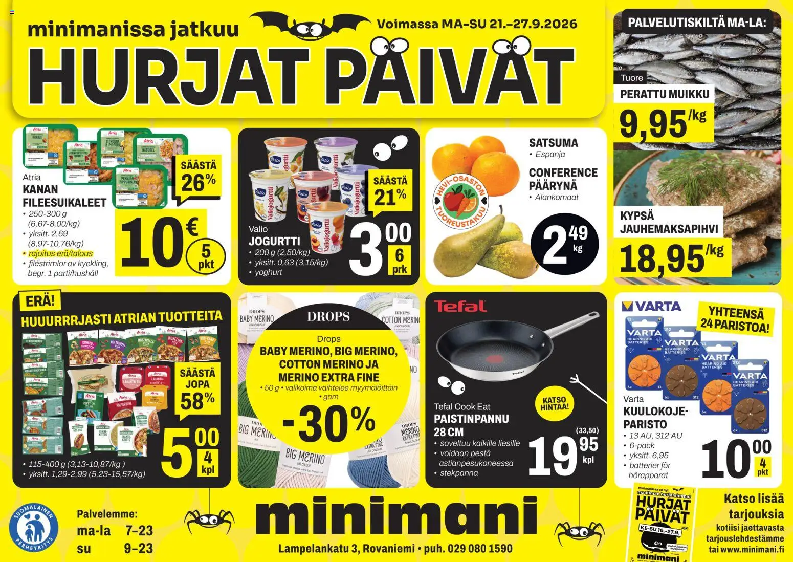 Kaupan Minimani Minimani tarjoukset - Rovaniemi esikatselu, voimassa 21/09/2026 - Paistinpannu, Satsuma, Jogurtti