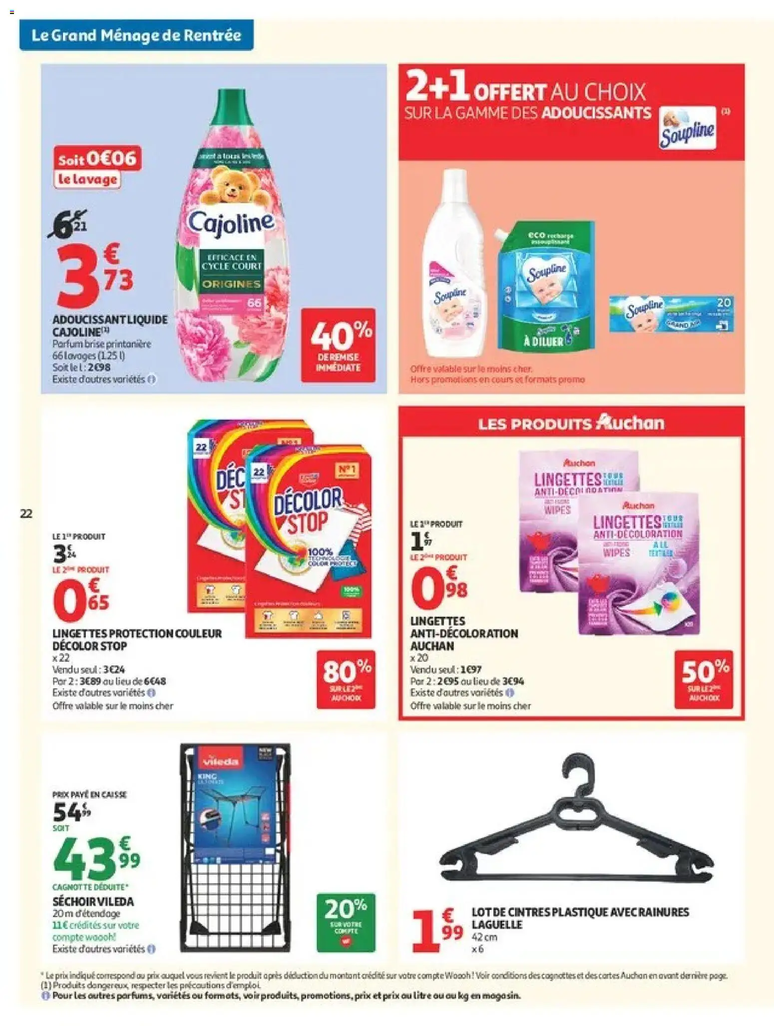 Prévisualisation de Auchan Ménage rentrée hypers du magasin Auchan formulaire valide 08/09/2026 - Parfum, Cintres, Vileda, Soupline, Séchoir, Adoucissant, Cajoline, Lingettes Décolor