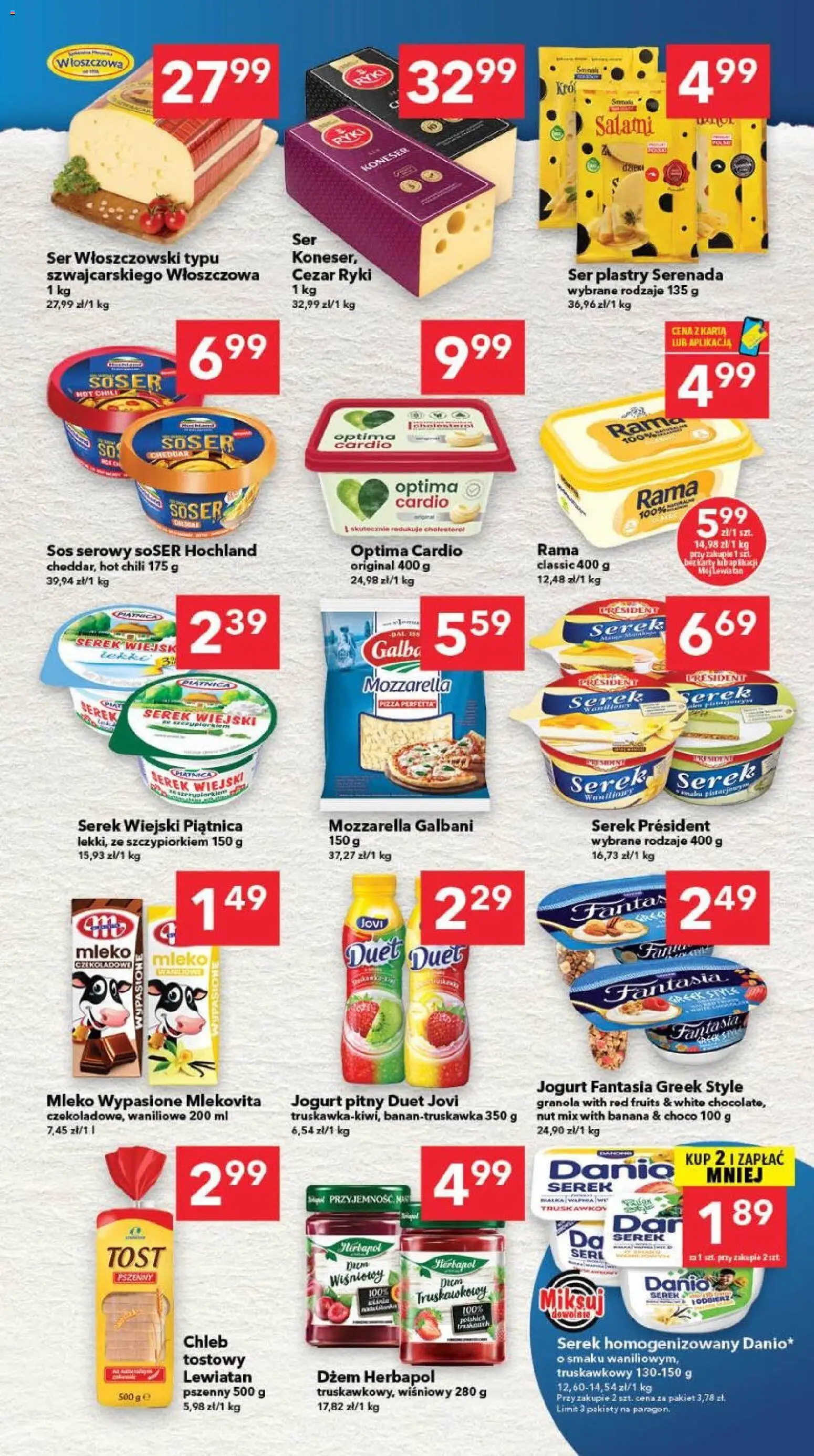 Pogląd gazetki "Lewiatan gazetka - Gdańsk" ze sklepu Lewiatan ważnej od 24.09.2026 - Chleb, Mozzarella, Serek wiejski, Serek wiejski piątnica, Serek, Serek president, Jogurt pitny, Optima cardio