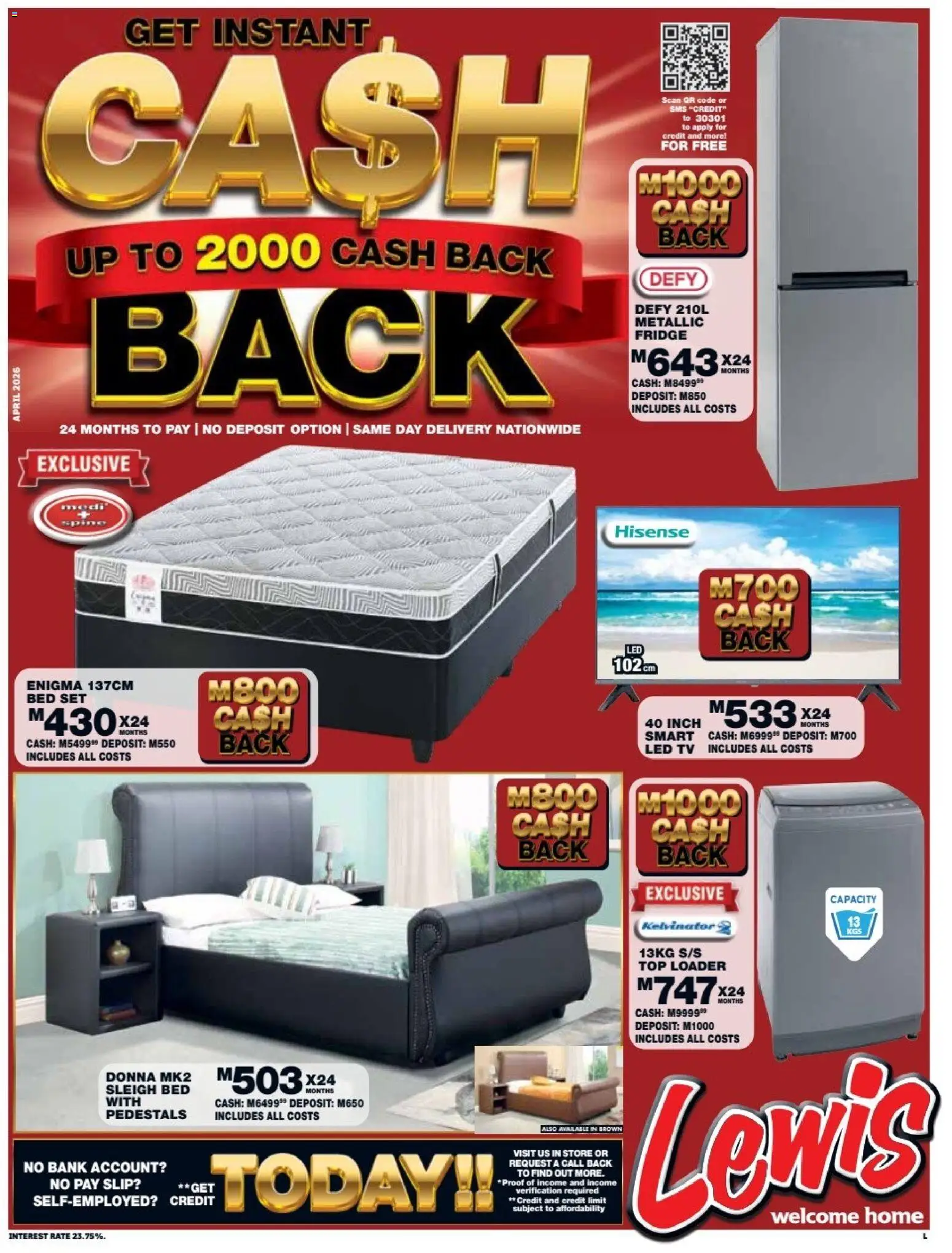 Preview of Lewis Stores flyer valid from 13/04/2026 - Fridge, Bed, TV