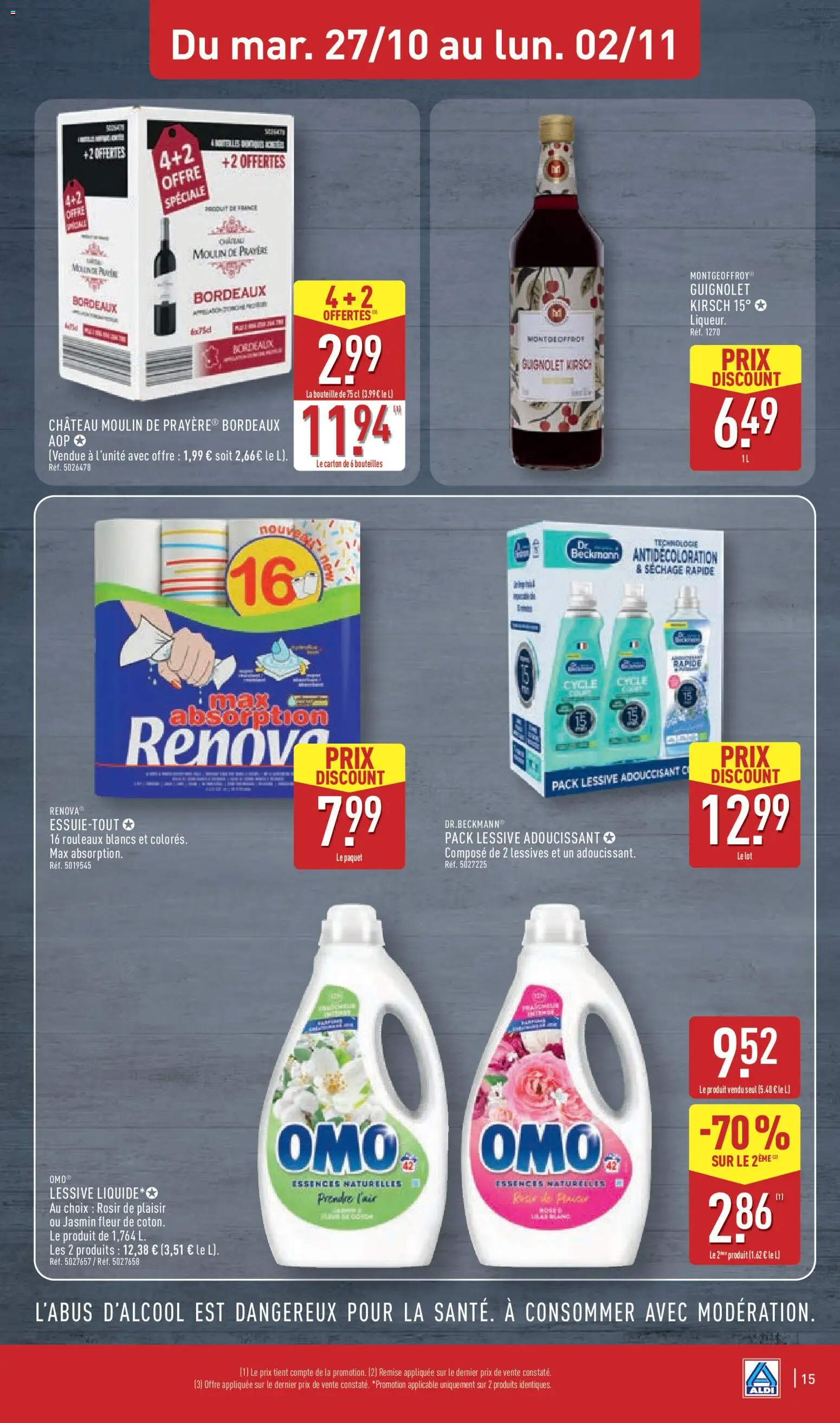 Prévisualisation de Aldi catalogue du magasin Aldi formulaire valide 27/10/2026 - Lessive, Bouteille, Kirsch, Liqueur, Adoucissant, Détergent, Lessive Liquide, Essuie-tout