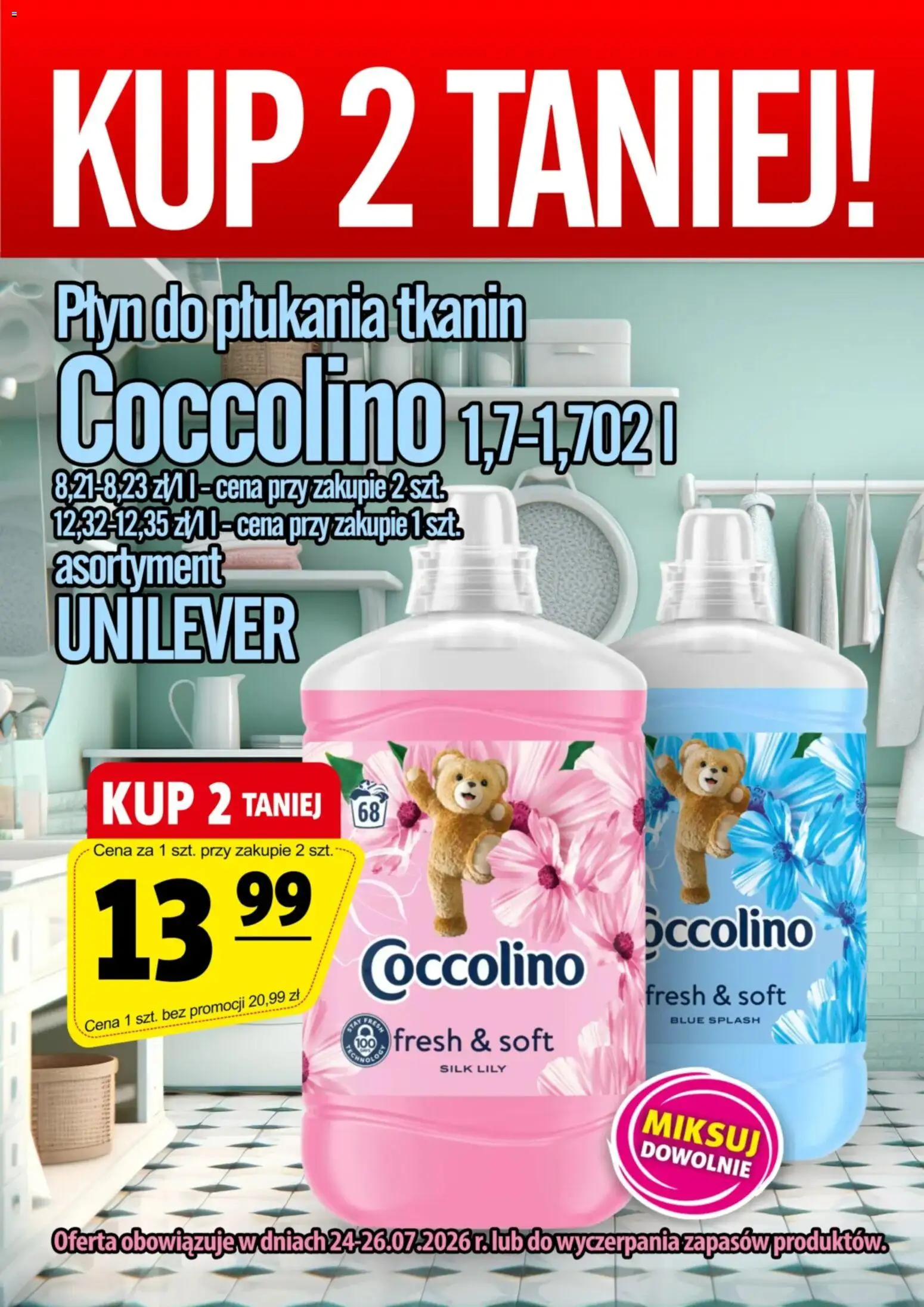Pogląd gazetki "Prim Market promocja - Płyn Do Płukania Coccolino 1,7-1,702 l" ze sklepu Prim Market ważnej od 24.07.2026 - Płyn do płukania, Coccolino, Płyn do płukania tkanin
